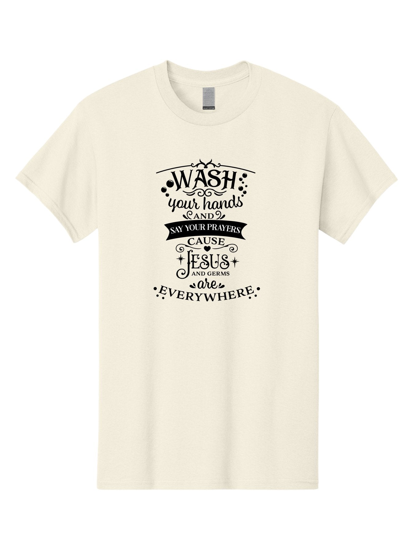 Wash-Your-Hands-And-Say-Your-Prayers Men'S Graphic Tee, 100% Cotton, Comfortable Casual Summer Wear, Machine Washable, Inspirational Quote, Motivational Message, Faith-Based Design, Hygiene Reminder, Jesus And Germs, Prayer Inspiration, Aad288 5