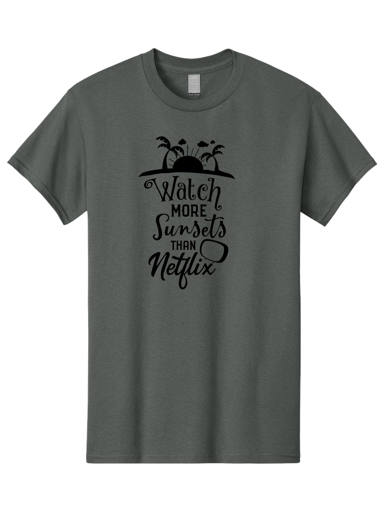 Watch-More-Sunsets-Than-Netflix Men'S Graphic Tee, 100% Cotton, Comfortable Casual Summer Wear, Machine Washable, Tropical Getaway, Sunset Vibes, Paradise Found, Wanderlust, Travel Inspiration, Netflix Alternative, Outdoor Adventures, Aad289 5