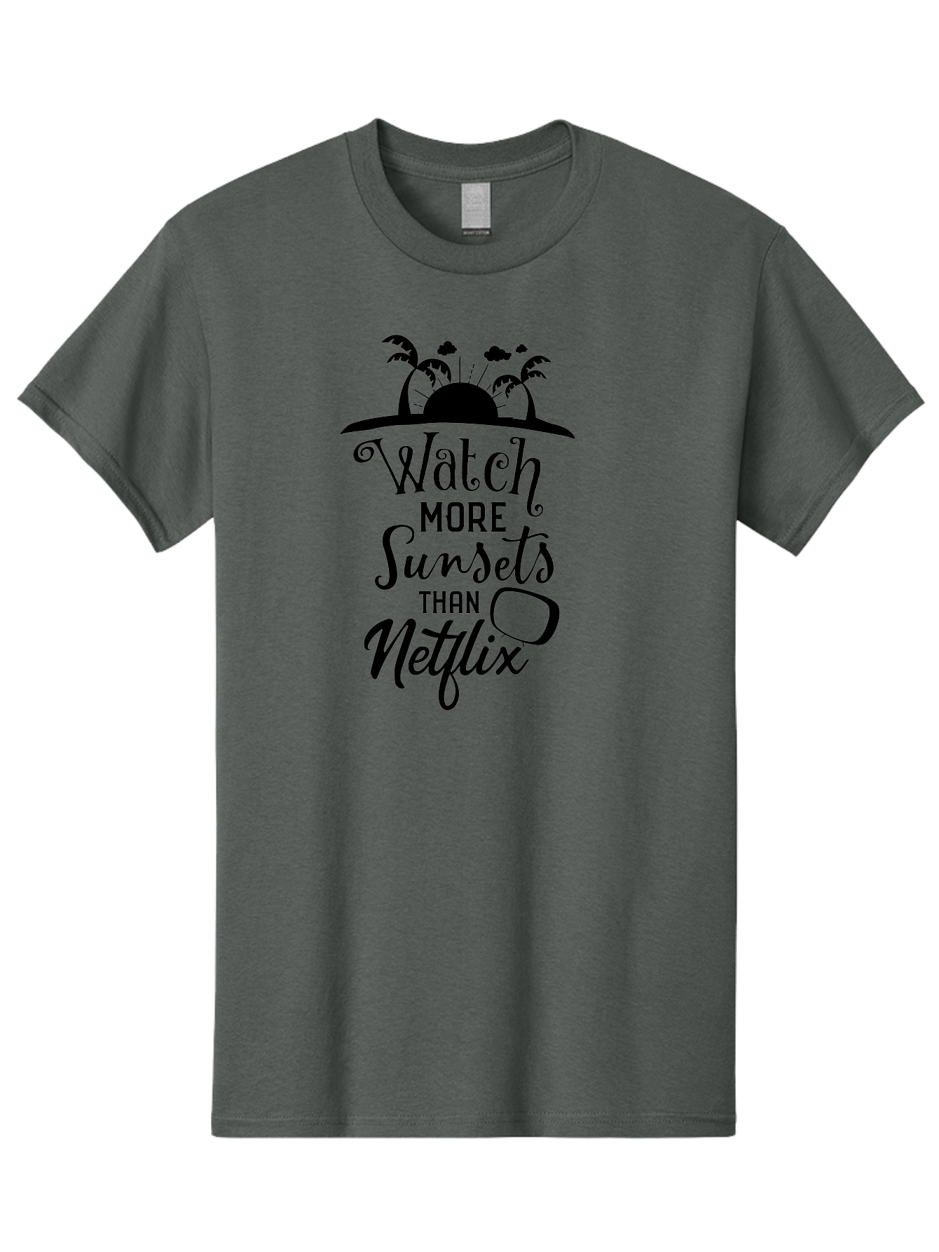 Watch-More-Sunsets-Than-Netflix Men'S Graphic Tee, 100% Cotton, Comfortable Casual Summer Wear, Machine Washable, Tropical Getaway, Sunset Vibes, Paradise Found, Wanderlust, Travel Inspiration, Netflix Alternative, Outdoor Adventures, Aad289 15