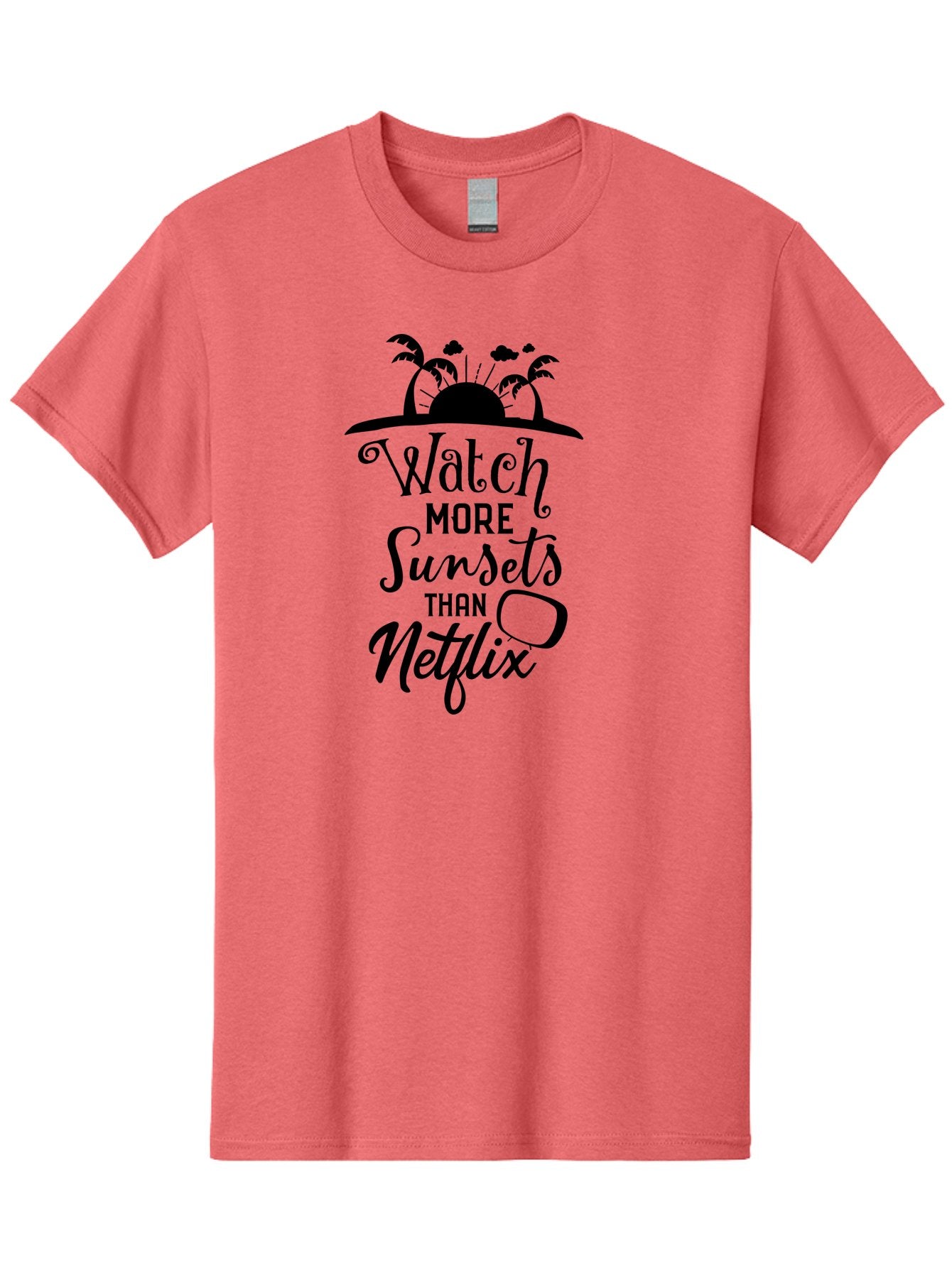 Watch-More-Sunsets-Than-Netflix Men'S Graphic Tee, 100% Cotton, Comfortable Casual Summer Wear, Machine Washable, Tropical Getaway, Sunset Vibes, Paradise Found, Wanderlust, Travel Inspiration, Netflix Alternative, Outdoor Adventures, Aad289