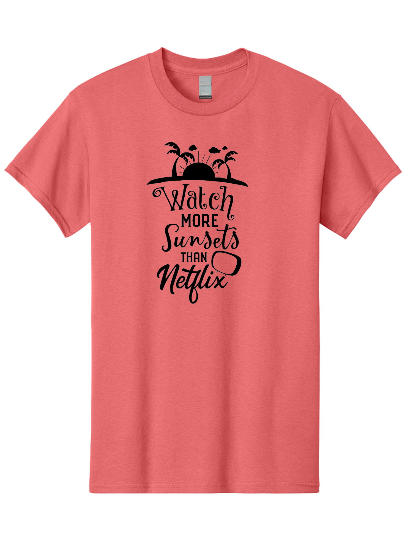Watch-More-Sunsets-Than-Netflix Men'S Graphic Tee, 100% Cotton, Comfortable Casual Summer Wear, Machine Washable, Tropical Getaway, Sunset Vibes, Paradise Found, Wanderlust, Travel Inspiration, Netflix Alternative, Outdoor Adventures, Aad289 21
