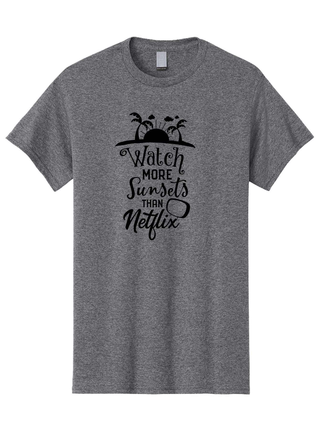 Watch-More-Sunsets-Than-Netflix Men'S Graphic Tee, 100% Cotton, Comfortable Casual Summer Wear, Machine Washable, Tropical Getaway, Sunset Vibes, Paradise Found, Wanderlust, Travel Inspiration, Netflix Alternative, Outdoor Adventures, Aad289 14