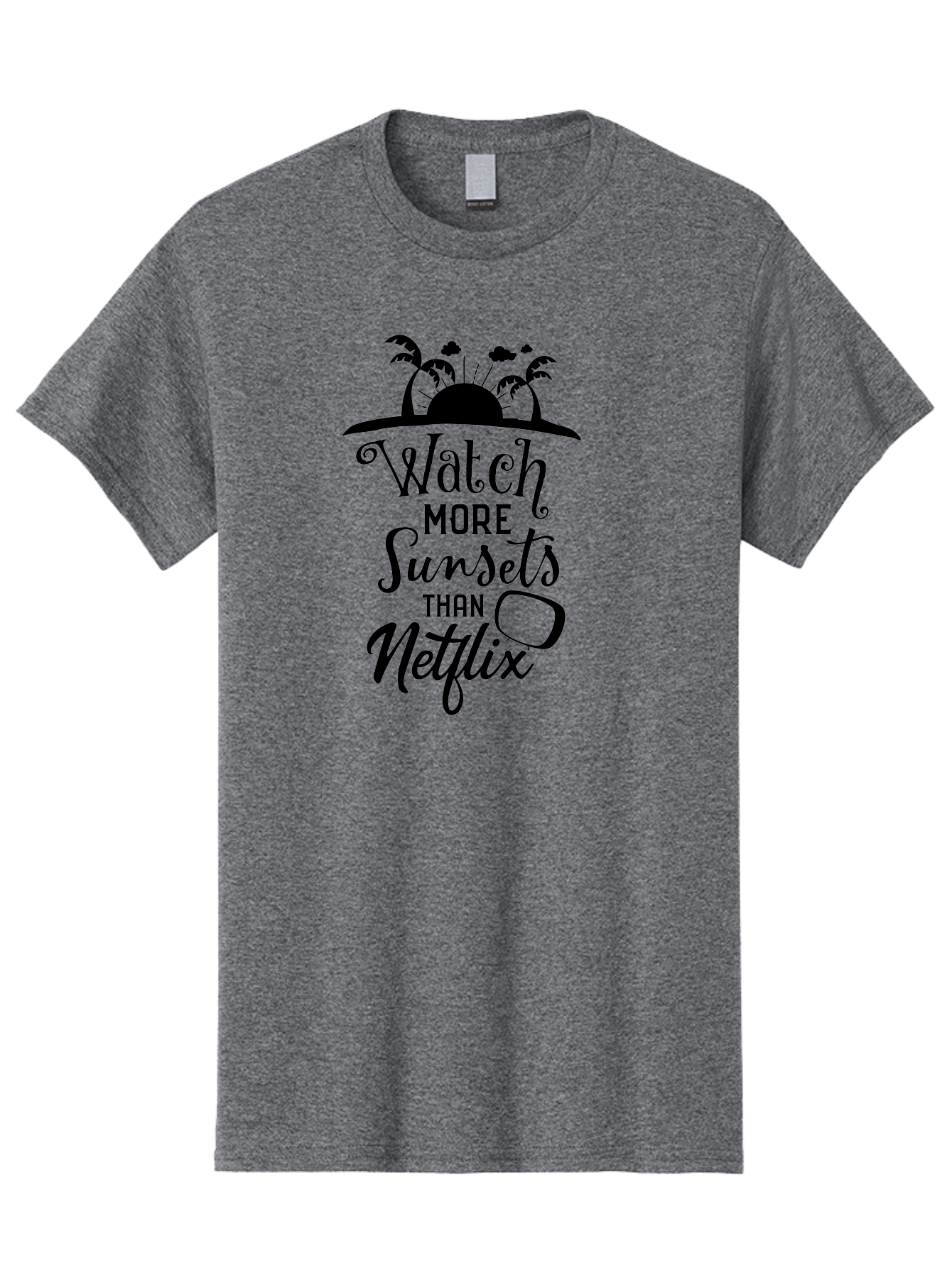 Watch-More-Sunsets-Than-Netflix Men'S Graphic Tee, 100% Cotton, Comfortable Casual Summer Wear, Machine Washable, Tropical Getaway, Sunset Vibes, Paradise Found, Wanderlust, Travel Inspiration, Netflix Alternative, Outdoor Adventures, Aad289 3