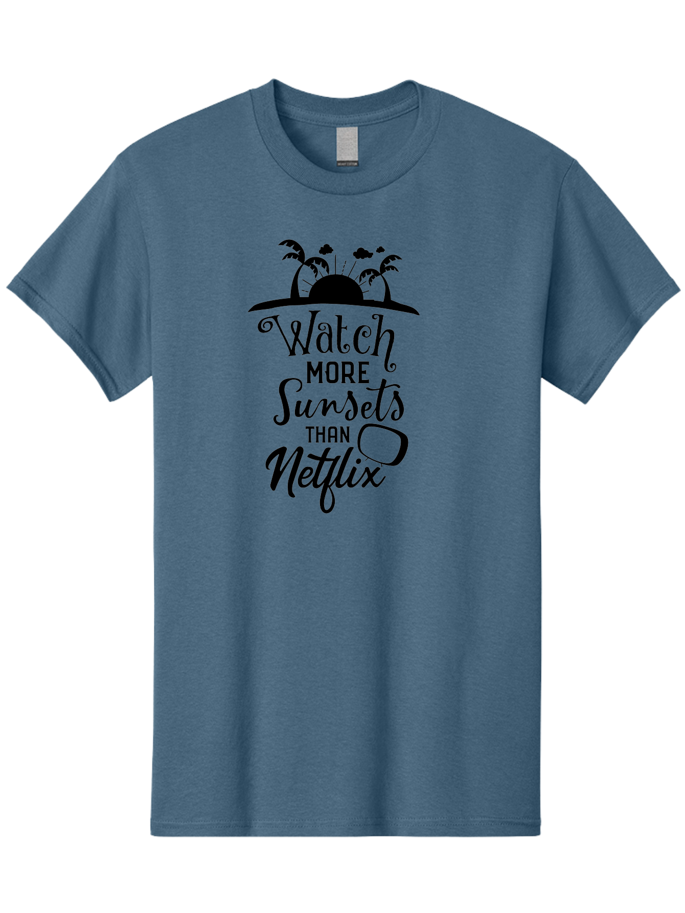 Watch-More-Sunsets-Than-Netflix Men'S Graphic Tee, 100% Cotton, Comfortable Casual Summer Wear, Machine Washable, Tropical Getaway, Sunset Vibes, Paradise Found, Wanderlust, Travel Inspiration, Netflix Alternative, Outdoor Adventures, Aad289 7