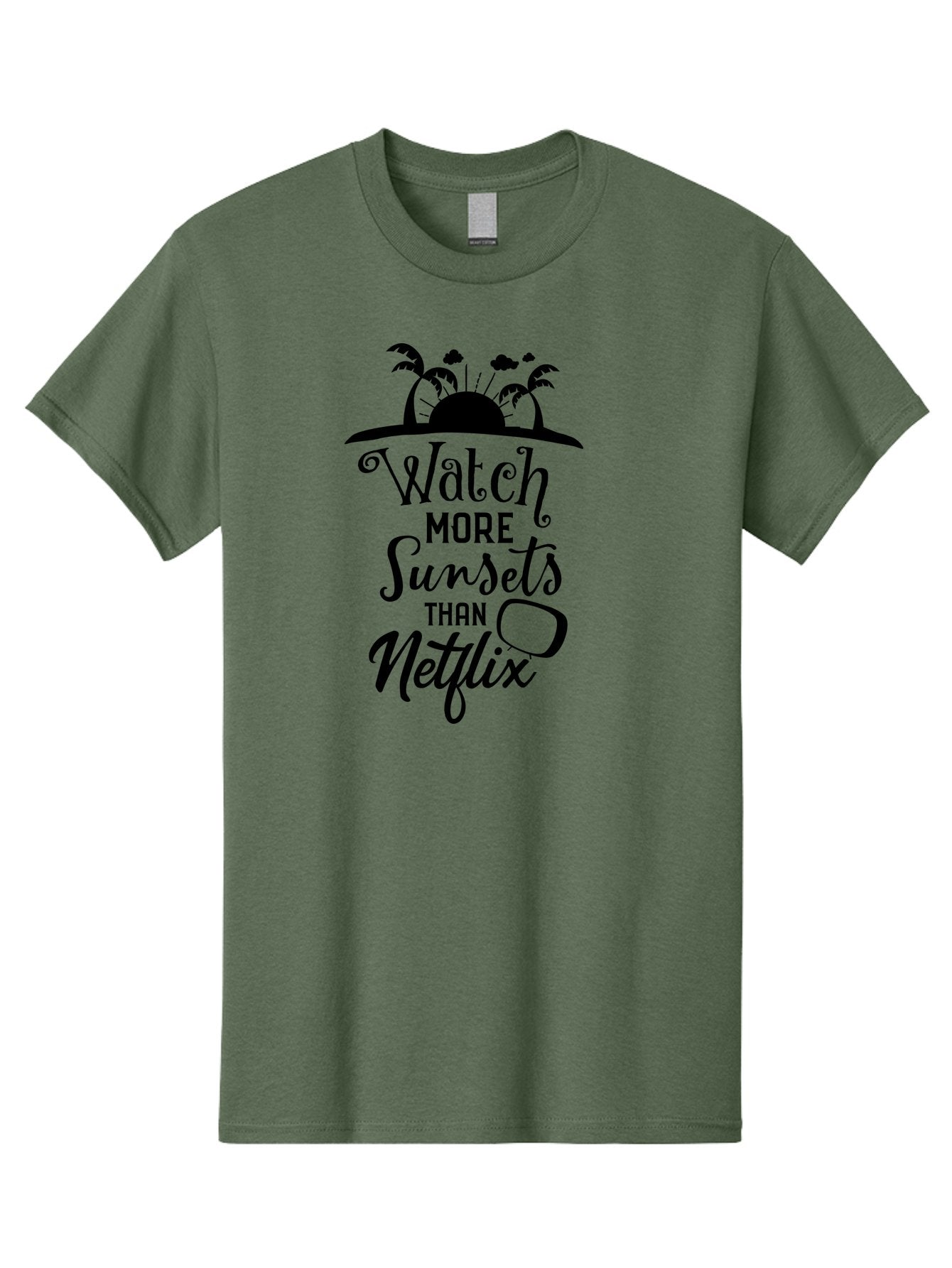 Watch-More-Sunsets-Than-Netflix Men'S Graphic Tee, 100% Cotton, Comfortable Casual Summer Wear, Machine Washable, Tropical Getaway, Sunset Vibes, Paradise Found, Wanderlust, Travel Inspiration, Netflix Alternative, Outdoor Adventures, Aad289 12