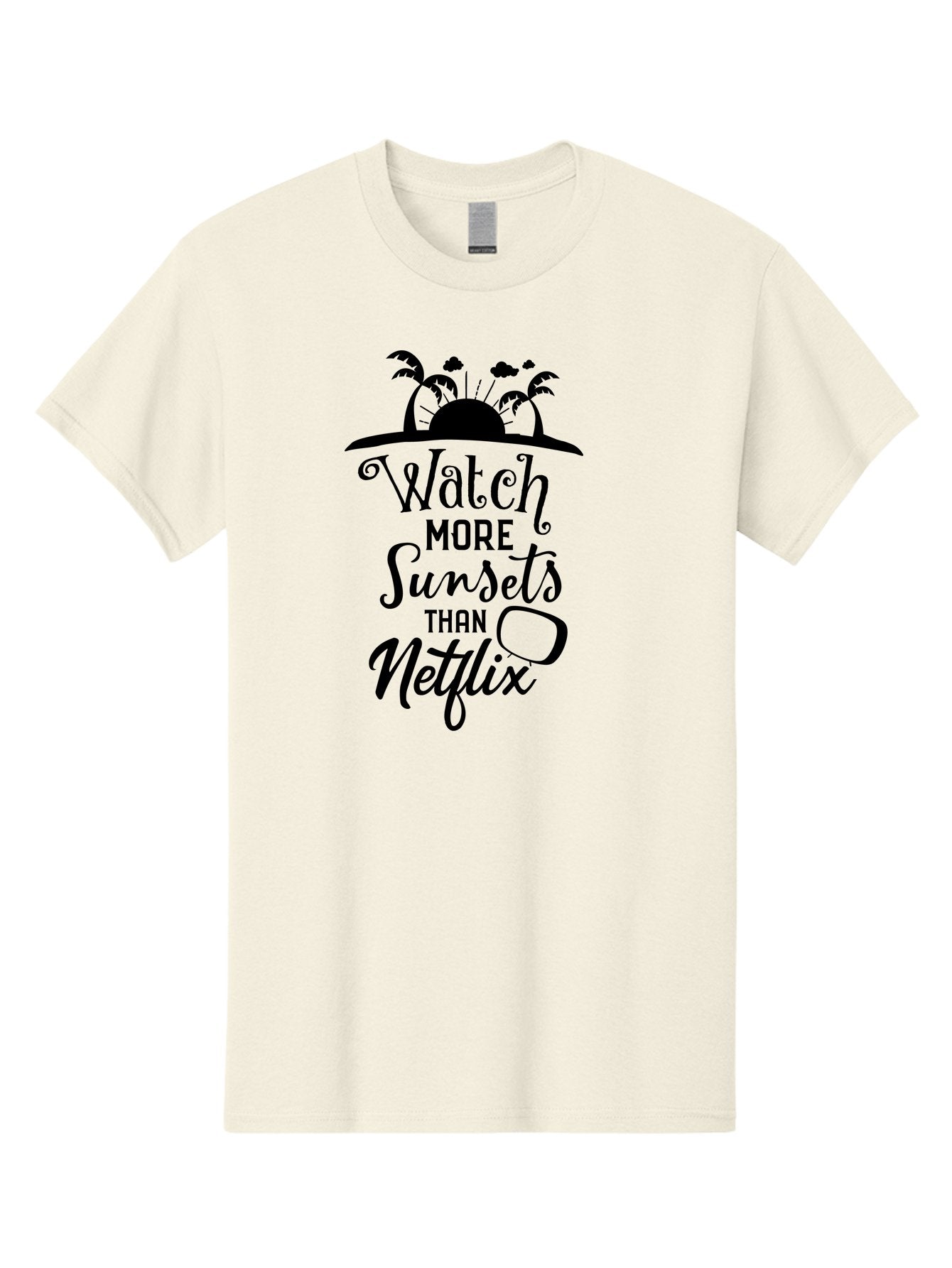 Watch-More-Sunsets-Than-Netflix Men'S Graphic Tee, 100% Cotton, Comfortable Casual Summer Wear, Machine Washable, Tropical Getaway, Sunset Vibes, Paradise Found, Wanderlust, Travel Inspiration, Netflix Alternative, Outdoor Adventures, Aad289 15
