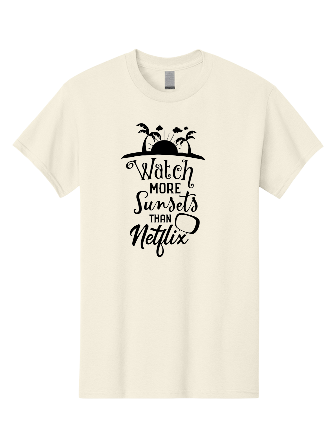 Watch-More-Sunsets-Than-Netflix Men'S Graphic Tee, 100% Cotton, Comfortable Casual Summer Wear, Machine Washable, Tropical Getaway, Sunset Vibes, Paradise Found, Wanderlust, Travel Inspiration, Netflix Alternative, Outdoor Adventures, Aad289