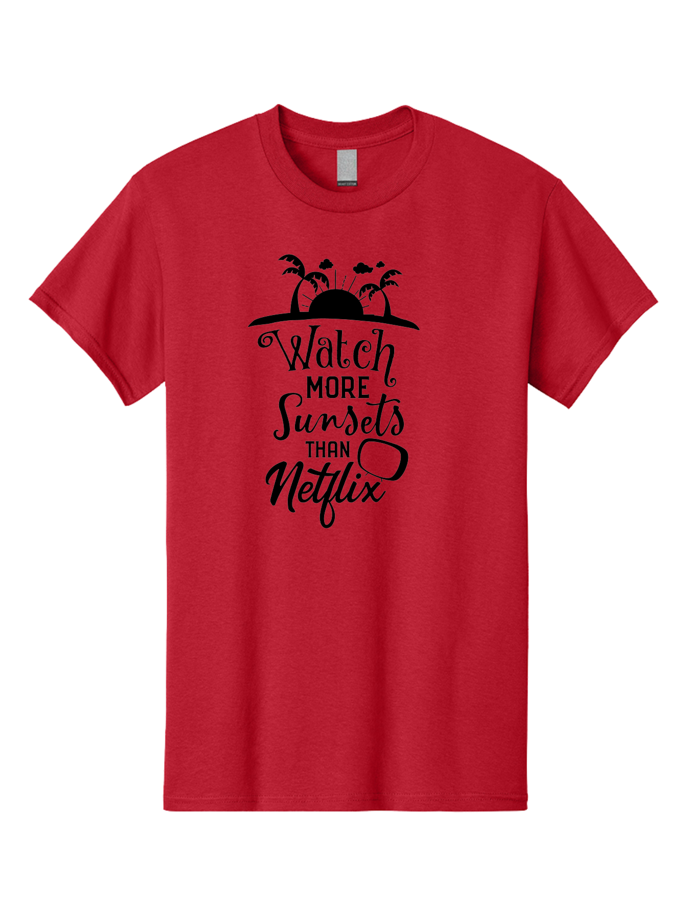 Watch-More-Sunsets-Than-Netflix Men'S Graphic Tee, 100% Cotton, Comfortable Casual Summer Wear, Machine Washable, Tropical Getaway, Sunset Vibes, Paradise Found, Wanderlust, Travel Inspiration, Netflix Alternative, Outdoor Adventures, Aad289 11
