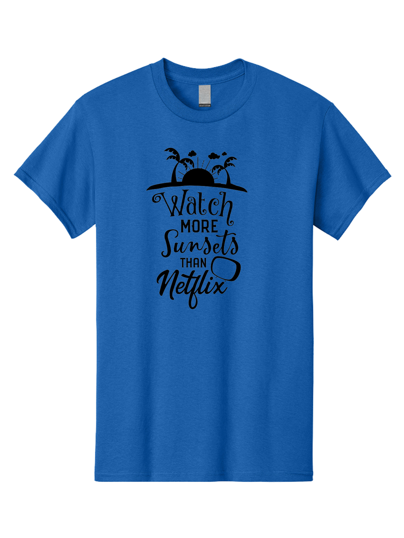 Watch-More-Sunsets-Than-Netflix Men'S Graphic Tee, 100% Cotton, Comfortable Casual Summer Wear, Machine Washable, Tropical Getaway, Sunset Vibes, Paradise Found, Wanderlust, Travel Inspiration, Netflix Alternative, Outdoor Adventures, Aad289 23