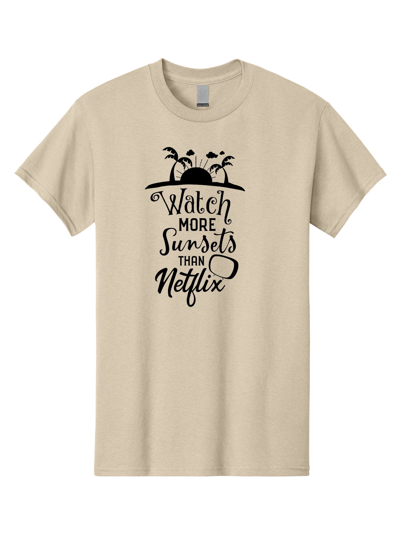 Watch-More-Sunsets-Than-Netflix Men'S Graphic Tee, 100% Cotton, Comfortable Casual Summer Wear, Machine Washable, Tropical Getaway, Sunset Vibes, Paradise Found, Wanderlust, Travel Inspiration, Netflix Alternative, Outdoor Adventures, Aad289 29
