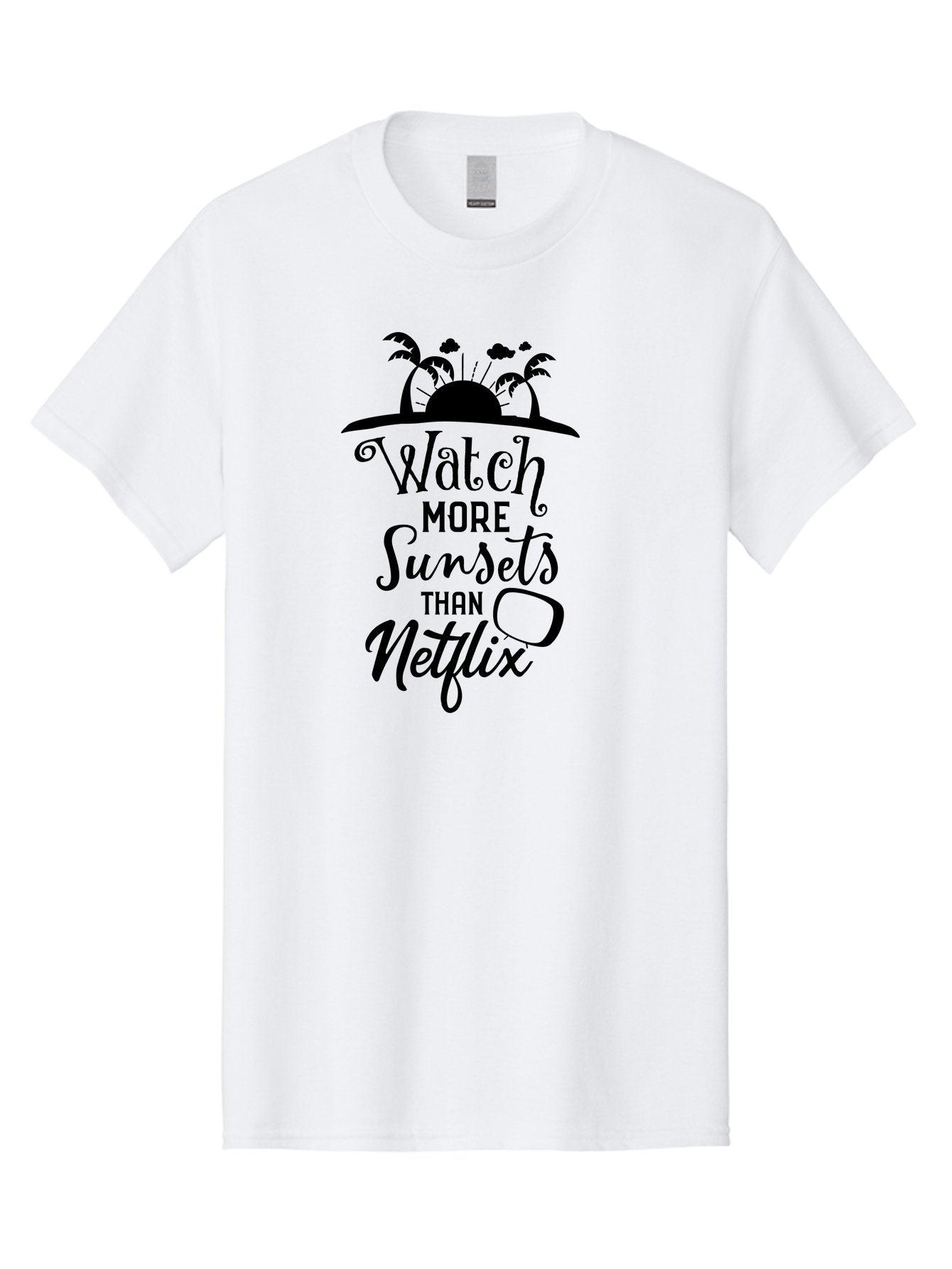 Watch-More-Sunsets-Than-Netflix Men'S Graphic Tee, 100% Cotton, Comfortable Casual Summer Wear, Machine Washable, Tropical Getaway, Sunset Vibes, Paradise Found, Wanderlust, Travel Inspiration, Netflix Alternative, Outdoor Adventures, Aad289