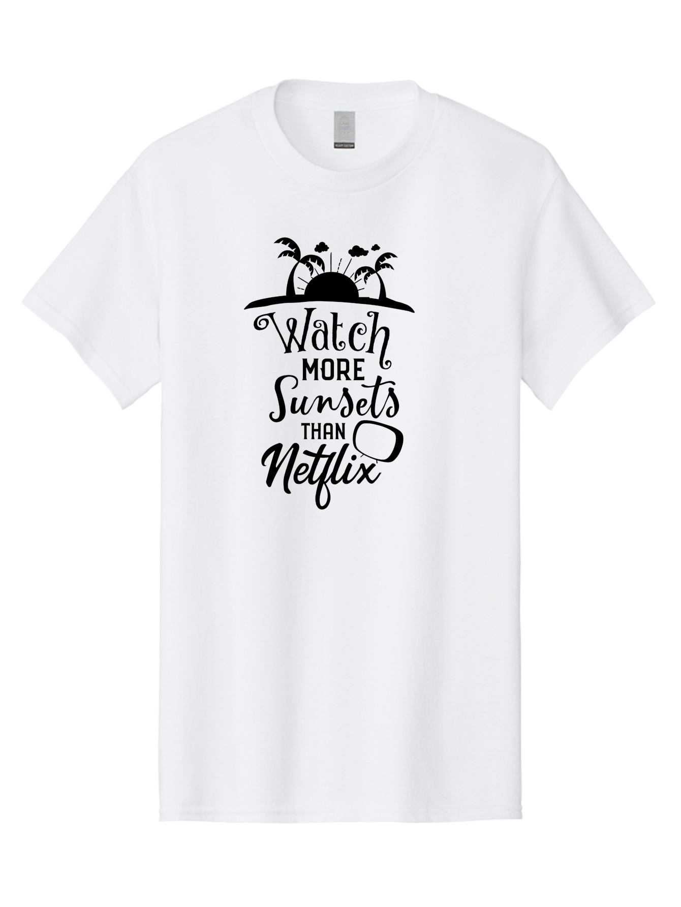 Watch-More-Sunsets-Than-Netflix Men'S Graphic Tee, 100% Cotton, Comfortable Casual Summer Wear, Machine Washable, Tropical Getaway, Sunset Vibes, Paradise Found, Wanderlust, Travel Inspiration, Netflix Alternative, Outdoor Adventures, Aad289 19