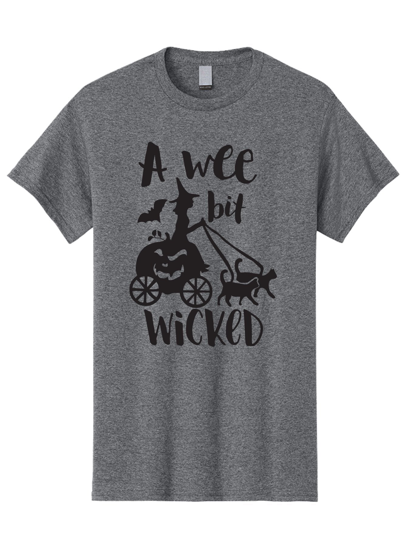 Wee-Bit-Wicked Men'S Graphic Tee, 100% Cotton, Comfortable Casual Summer Wear, Machine Washable, Witch Riding Pumpkin Cart, Black Cats, Bats, Halloween Silhouette, Spooky Scene, Halloween Decorations, Witchy Vibes, Jack-O-Lantern, Aad293