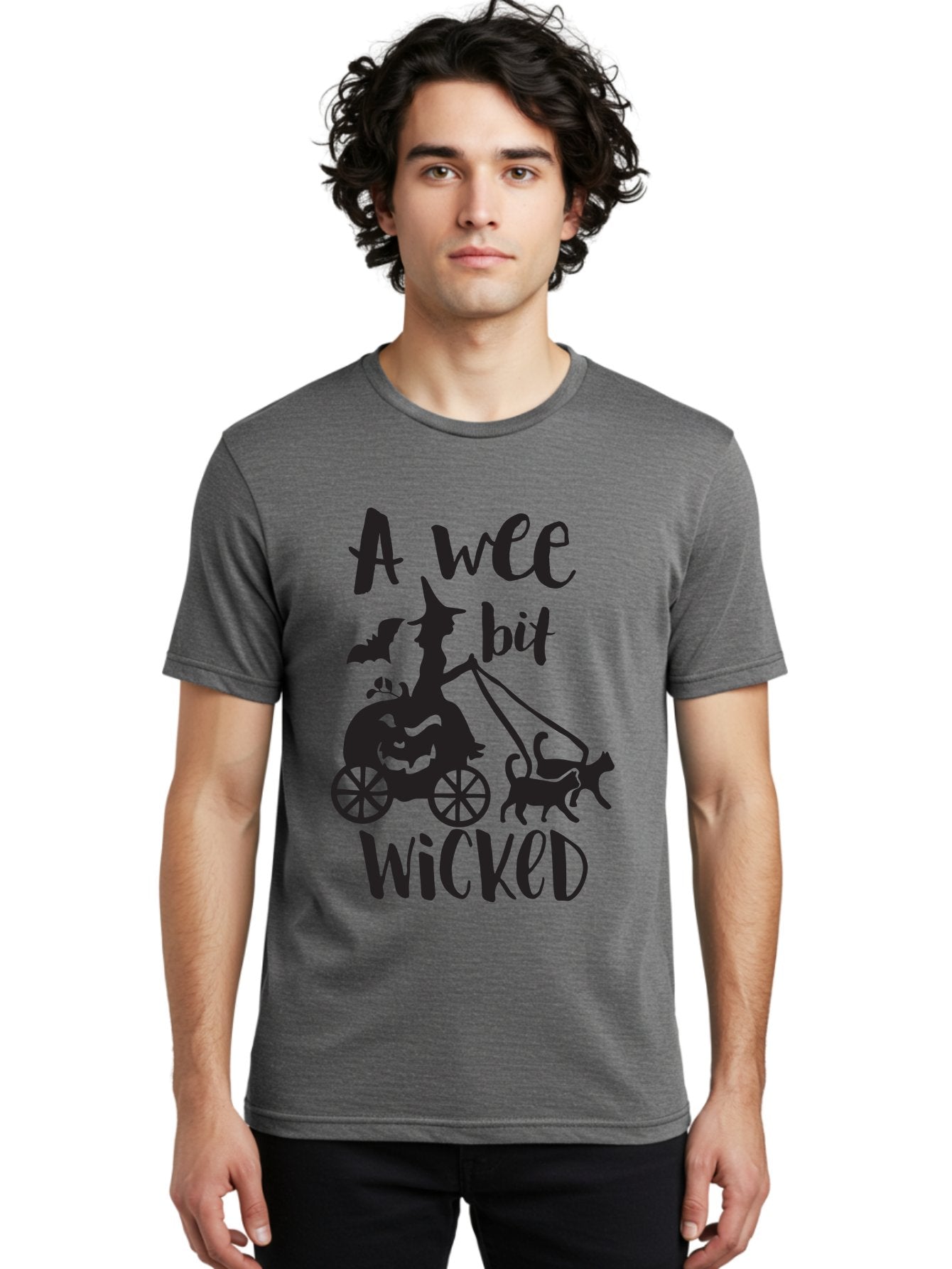 Wee-Bit-Wicked Men'S Graphic Tee, 100% Cotton, Comfortable Casual Summer Wear, Machine Washable, Witch Riding Pumpkin Cart, Black Cats, Bats, Halloween Silhouette, Spooky Scene, Halloween Decorations, Witchy Vibes, Jack-O-Lantern, Aad293 21