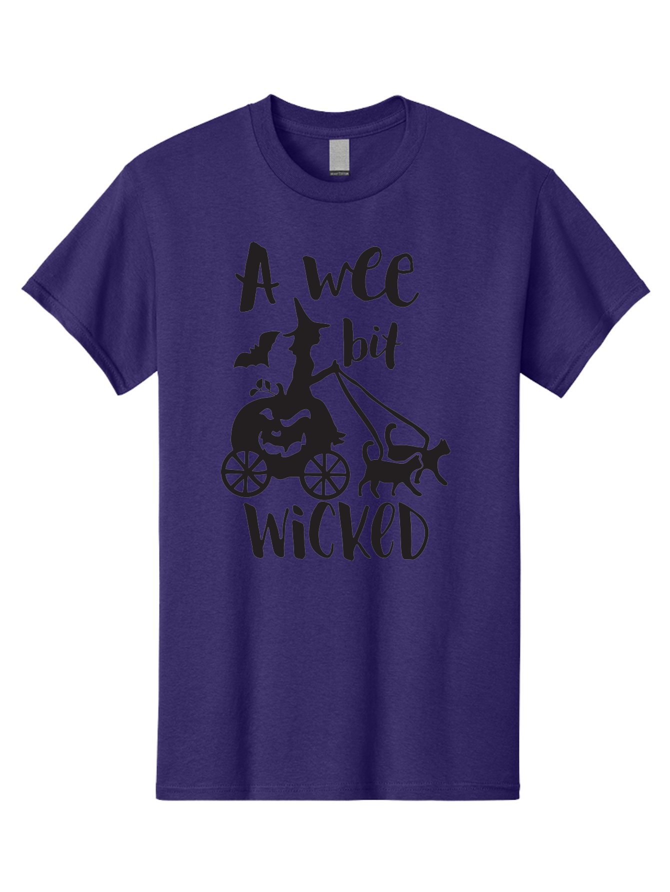 Wee-Bit-Wicked Men'S Graphic Tee, 100% Cotton, Comfortable Casual Summer Wear, Machine Washable, Witch Riding Pumpkin Cart, Black Cats, Bats, Halloween Silhouette, Spooky Scene, Halloween Decorations, Witchy Vibes, Jack-O-Lantern, Aad293 3