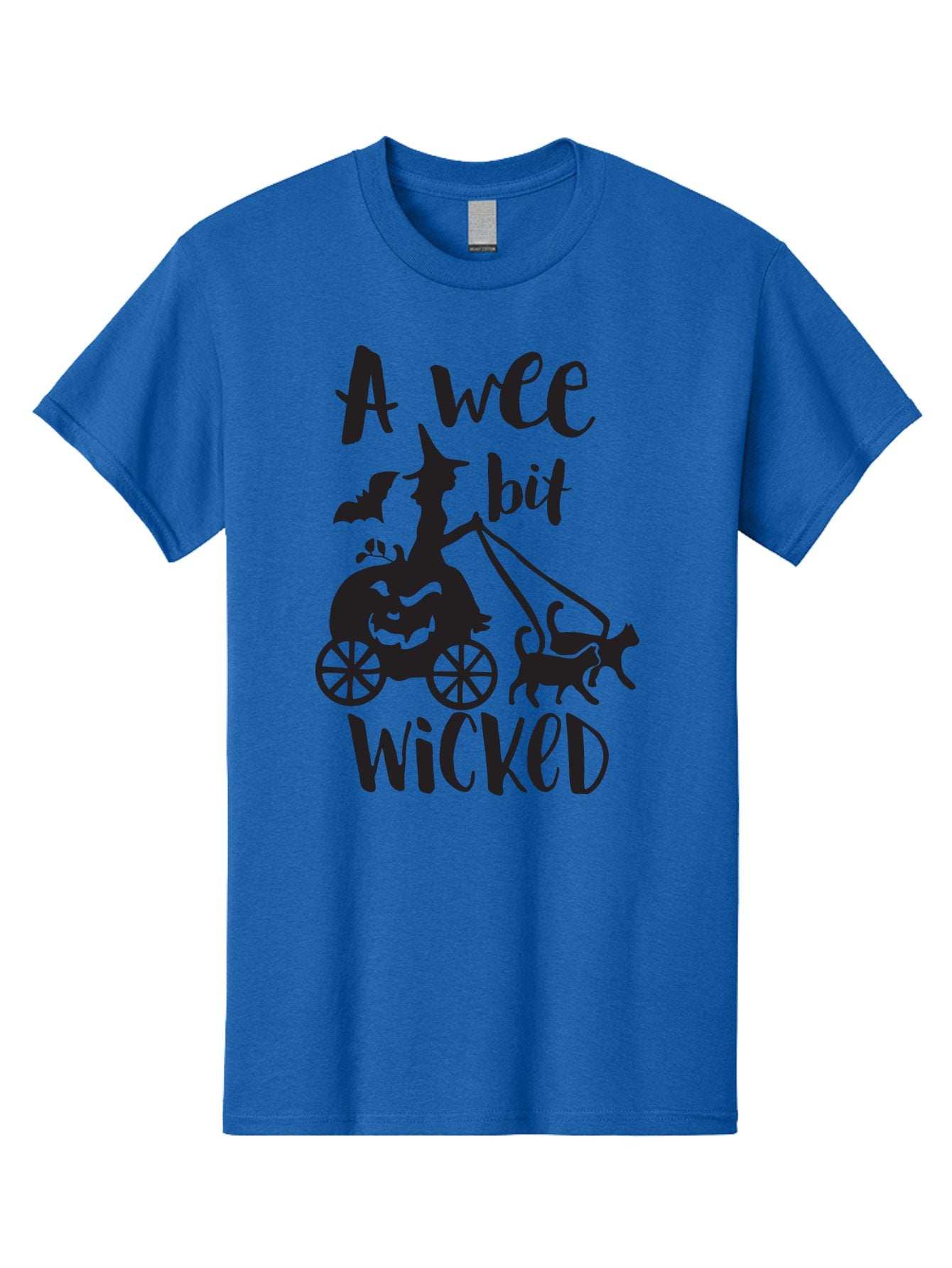 Wee-Bit-Wicked Men'S Graphic Tee, 100% Cotton, Comfortable Casual Summer Wear, Machine Washable, Witch Riding Pumpkin Cart, Black Cats, Bats, Halloween Silhouette, Spooky Scene, Halloween Decorations, Witchy Vibes, Jack-O-Lantern, Aad293 3
