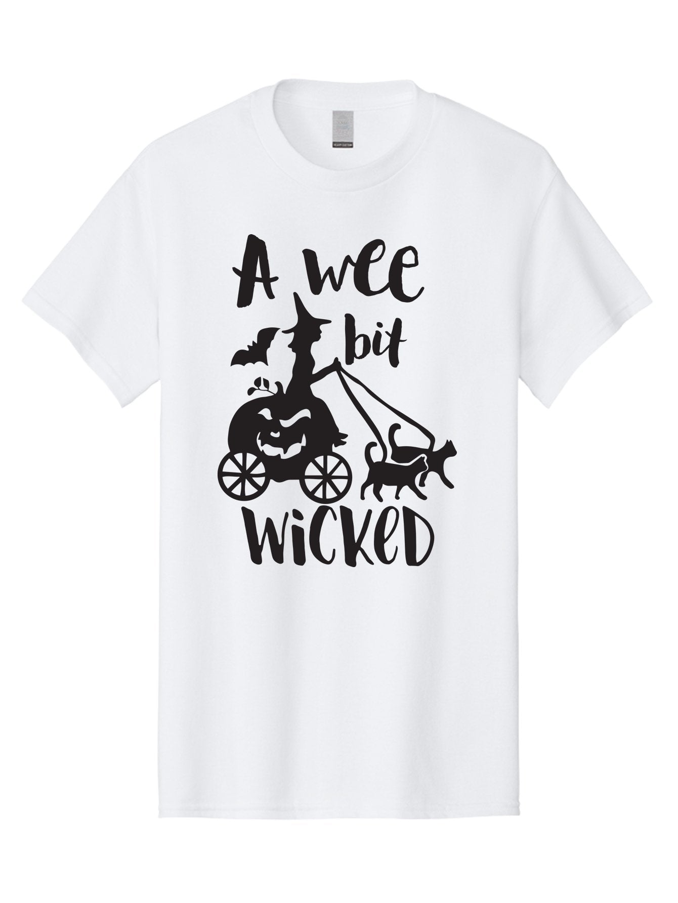 Wee-Bit-Wicked Men'S Graphic Tee, 100% Cotton, Comfortable Casual Summer Wear, Machine Washable, Witch Riding Pumpkin Cart, Black Cats, Bats, Halloween Silhouette, Spooky Scene, Halloween Decorations, Witchy Vibes, Jack-O-Lantern, Aad293 5