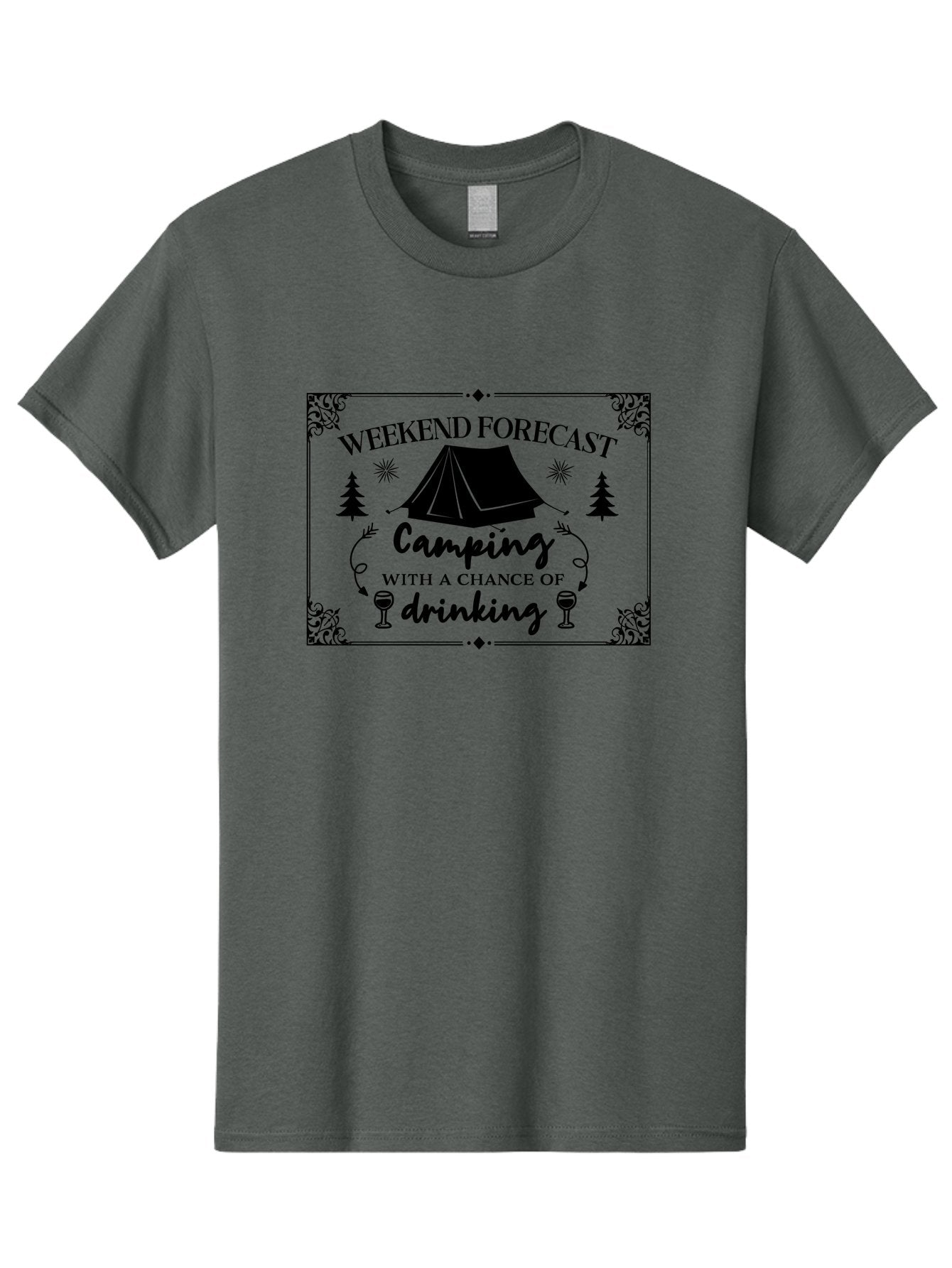 Weekend-Forecast Men'S Graphic Tee, 100% Cotton, Comfortable Casual Summer Wear, Machine Washable, Camping Trip, Weekend Getaway, Outdoor Adventure, Wine Glasses, Forest Scenery, Camping Tent, Stars, Nature Escape, Relaxation, Fun Times Aad295 12