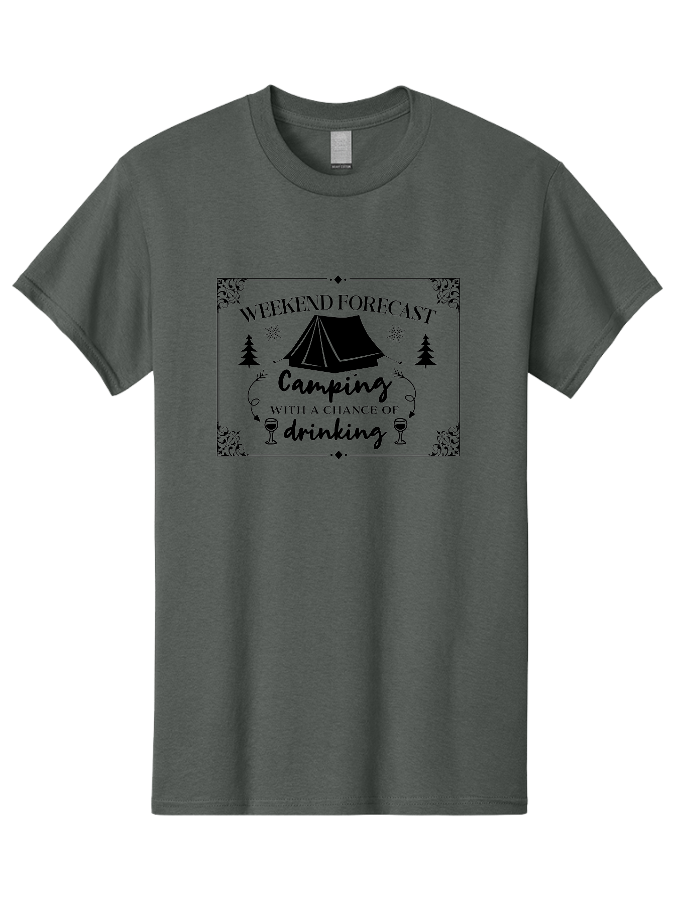 Weekend-Forecast Men'S Graphic Tee, 100% Cotton, Comfortable Casual Summer Wear, Machine Washable, Camping Trip, Weekend Getaway, Outdoor Adventure, Wine Glasses, Forest Scenery, Camping Tent, Stars, Nature Escape, Relaxation, Fun Times Aad295 5