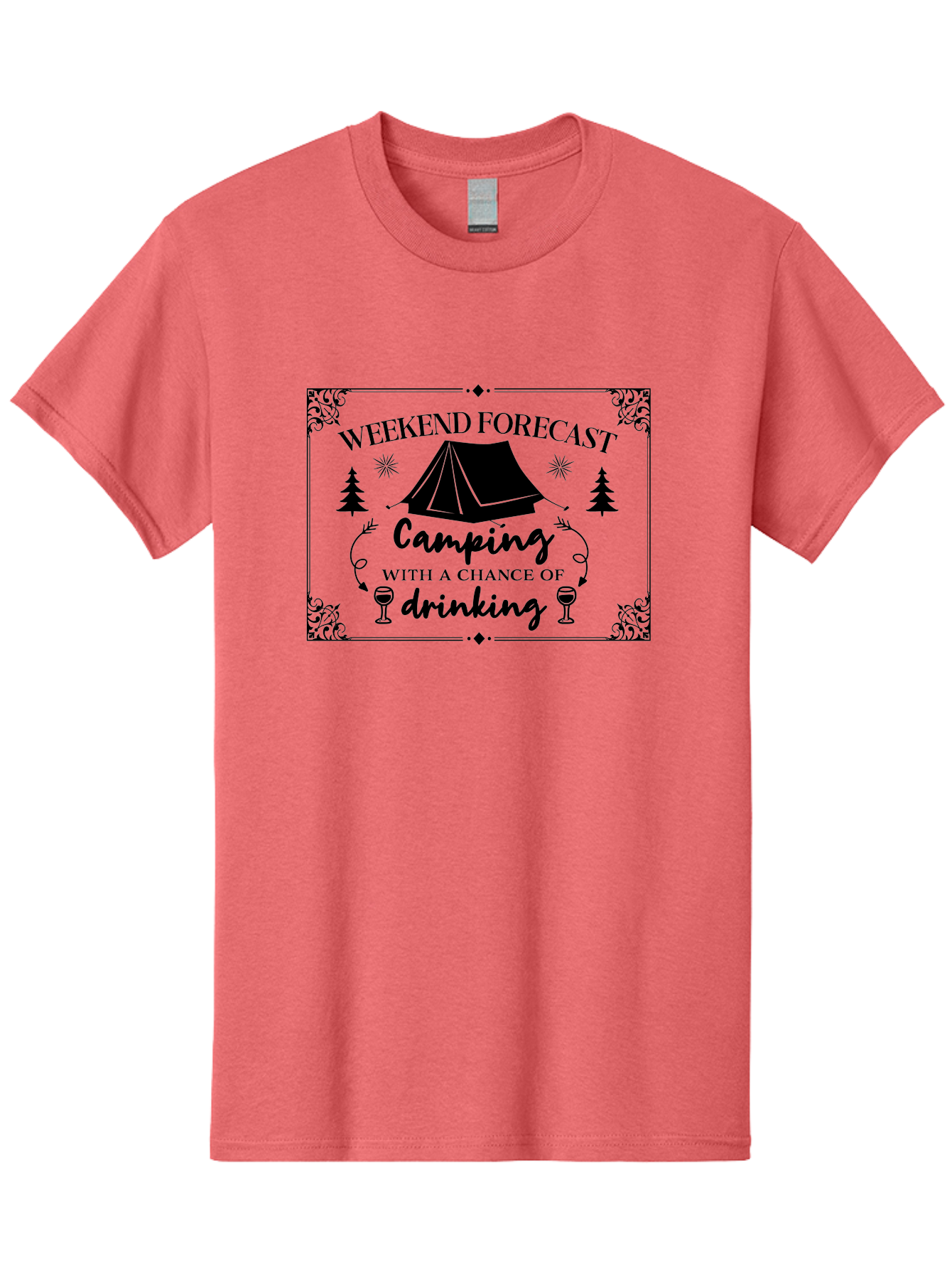 Weekend-Forecast Men'S Graphic Tee, 100% Cotton, Comfortable Casual Summer Wear, Machine Washable, Camping Trip, Weekend Getaway, Outdoor Adventure, Wine Glasses, Forest Scenery, Camping Tent, Stars, Nature Escape, Relaxation, Fun Times Aad295 17