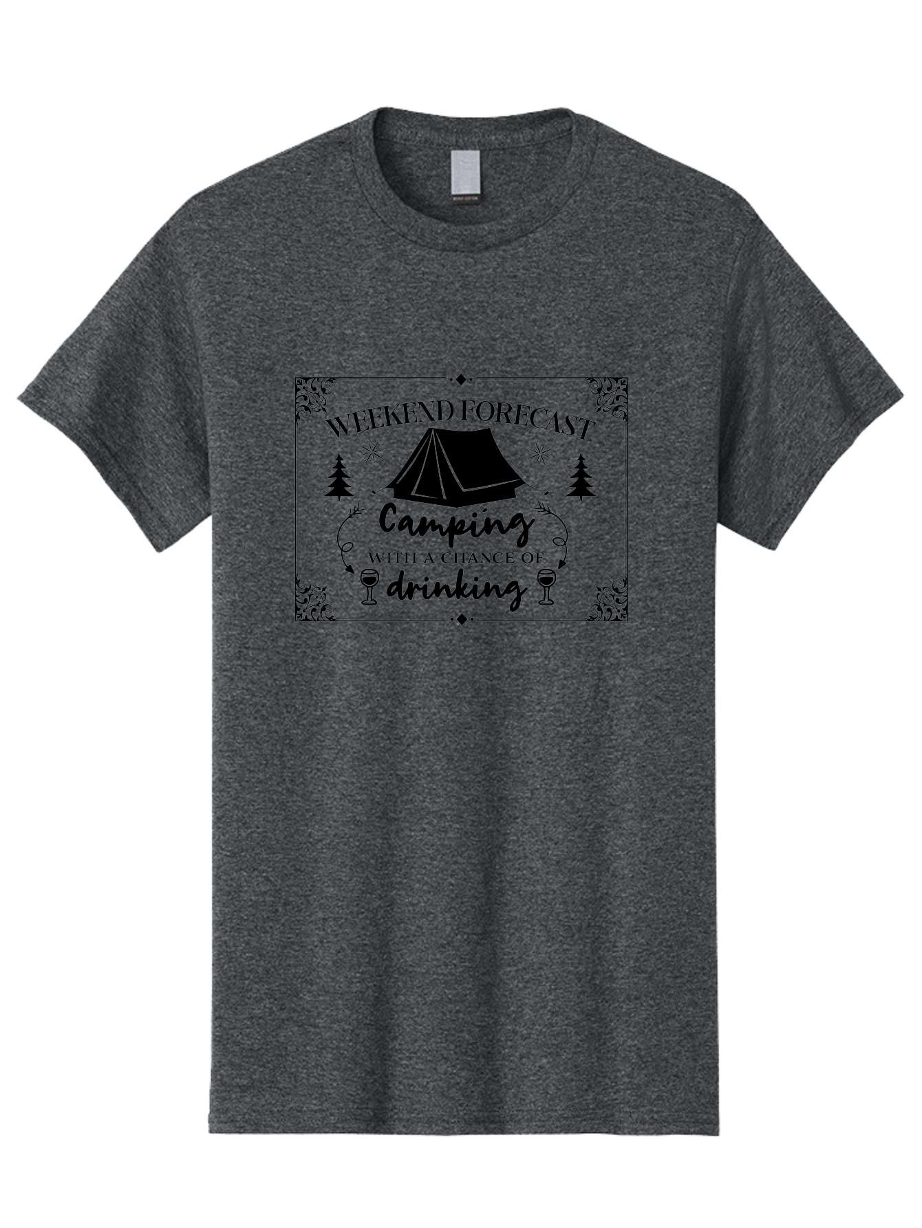 Weekend-Forecast Men'S Graphic Tee, 100% Cotton, Comfortable Casual Summer Wear, Machine Washable, Camping Trip, Weekend Getaway, Outdoor Adventure, Wine Glasses, Forest Scenery, Camping Tent, Stars, Nature Escape, Relaxation, Fun Times Aad295 25