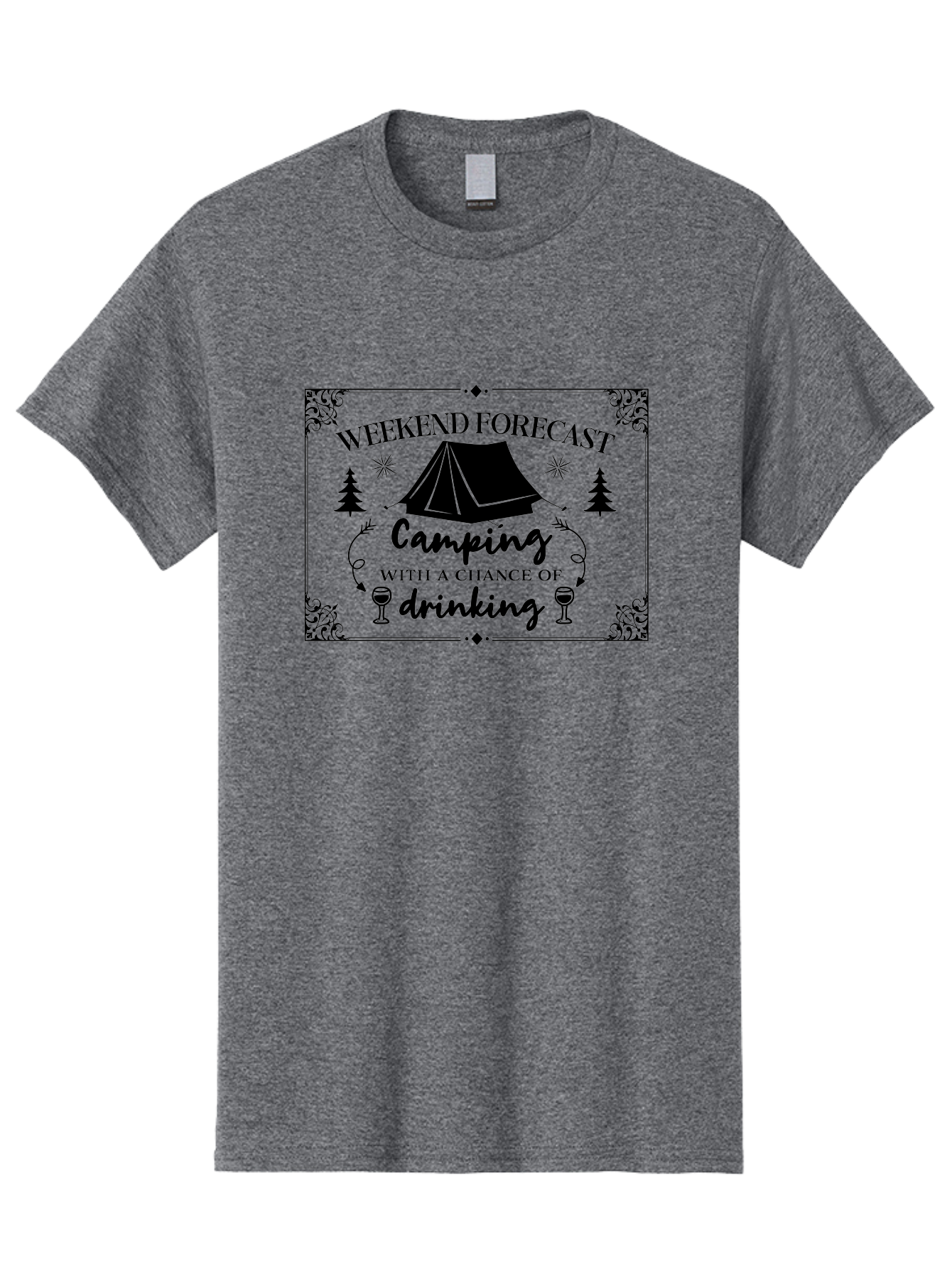 Weekend-Forecast Men'S Graphic Tee, 100% Cotton, Comfortable Casual Summer Wear, Machine Washable, Camping Trip, Weekend Getaway, Outdoor Adventure, Wine Glasses, Forest Scenery, Camping Tent, Stars, Nature Escape, Relaxation, Fun Times Aad295 21