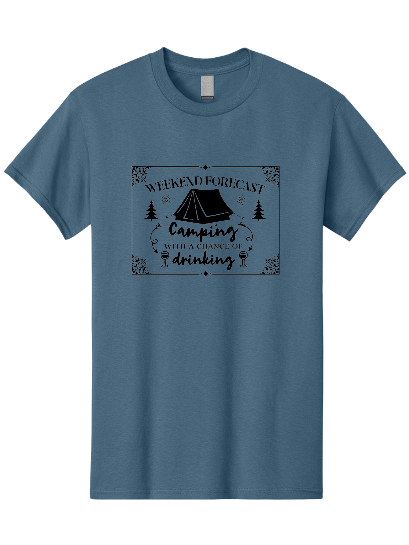 Weekend-Forecast Men'S Graphic Tee, 100% Cotton, Comfortable Casual Summer Wear, Machine Washable, Camping Trip, Weekend Getaway, Outdoor Adventure, Wine Glasses, Forest Scenery, Camping Tent, Stars, Nature Escape, Relaxation, Fun Times Aad295 23