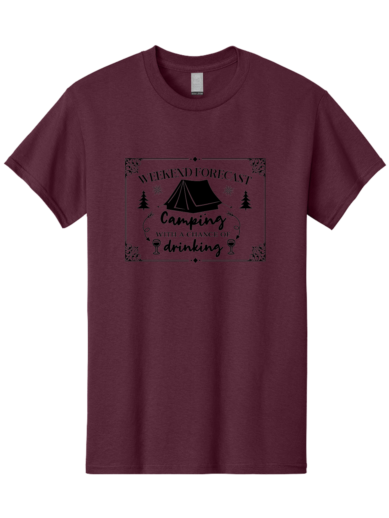 Weekend-Forecast Men'S Graphic Tee, 100% Cotton, Comfortable Casual Summer Wear, Machine Washable, Camping Trip, Weekend Getaway, Outdoor Adventure, Wine Glasses, Forest Scenery, Camping Tent, Stars, Nature Escape, Relaxation, Fun Times Aad295 15