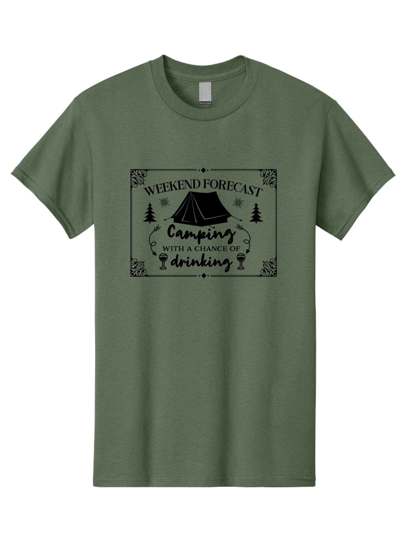 Weekend-Forecast Men'S Graphic Tee, 100% Cotton, Comfortable Casual Summer Wear, Machine Washable, Camping Trip, Weekend Getaway, Outdoor Adventure, Wine Glasses, Forest Scenery, Camping Tent, Stars, Nature Escape, Relaxation, Fun Times Aad295 13