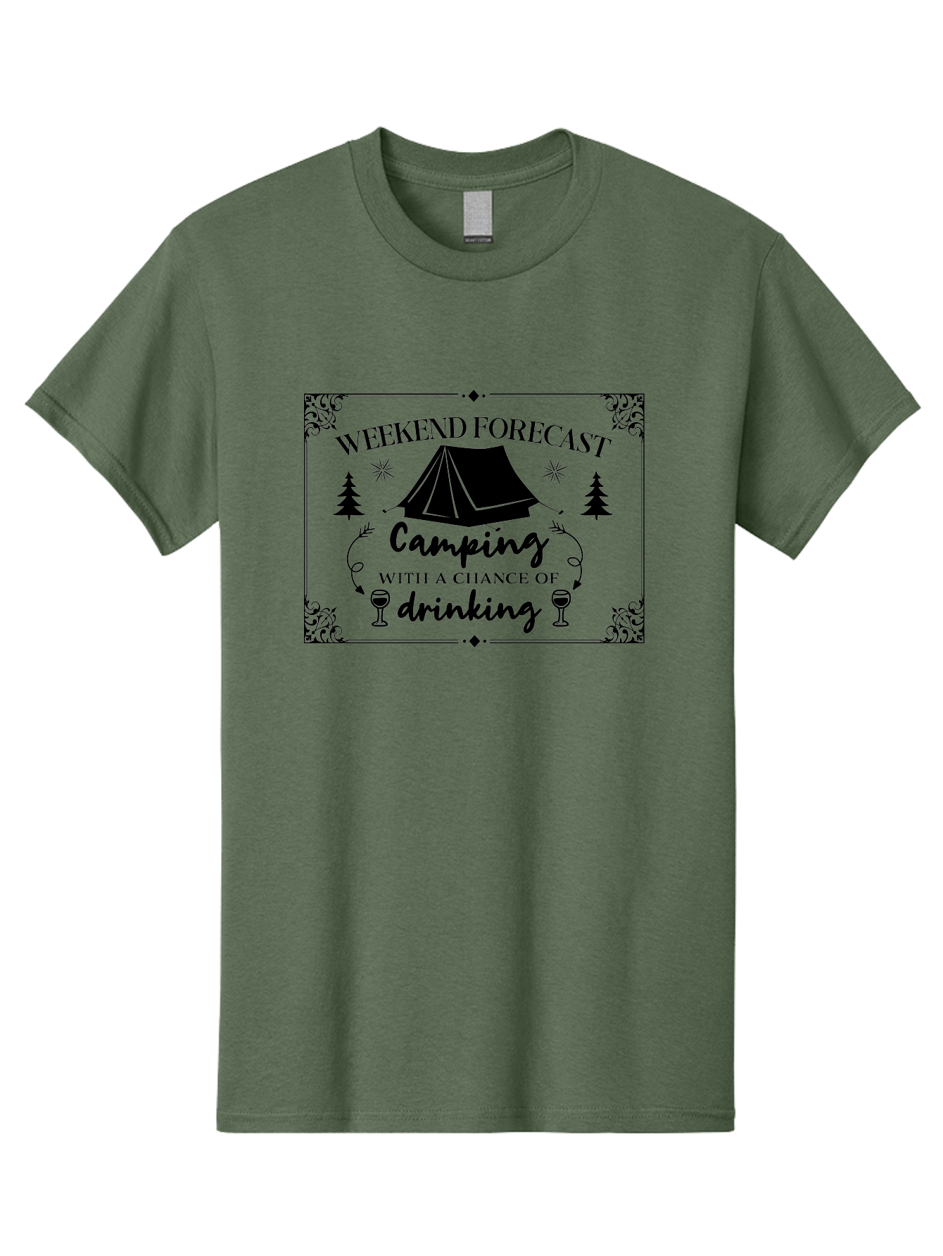 Weekend-Forecast Men'S Graphic Tee, 100% Cotton, Comfortable Casual Summer Wear, Machine Washable, Camping Trip, Weekend Getaway, Outdoor Adventure, Wine Glasses, Forest Scenery, Camping Tent, Stars, Nature Escape, Relaxation, Fun Times Aad295 29