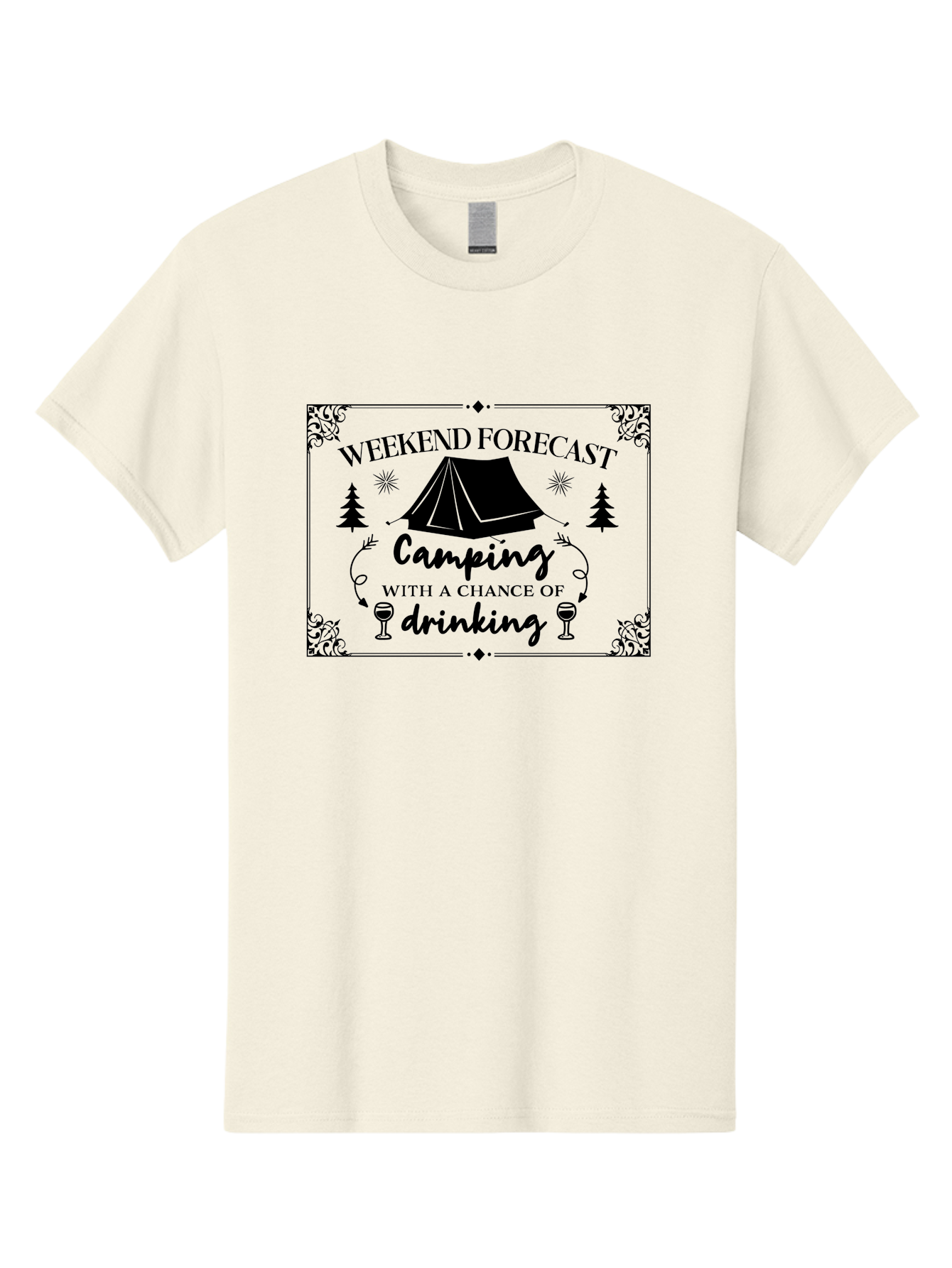 Weekend-Forecast Men'S Graphic Tee, 100% Cotton, Comfortable Casual Summer Wear, Machine Washable, Camping Trip, Weekend Getaway, Outdoor Adventure, Wine Glasses, Forest Scenery, Camping Tent, Stars, Nature Escape, Relaxation, Fun Times Aad295 27
