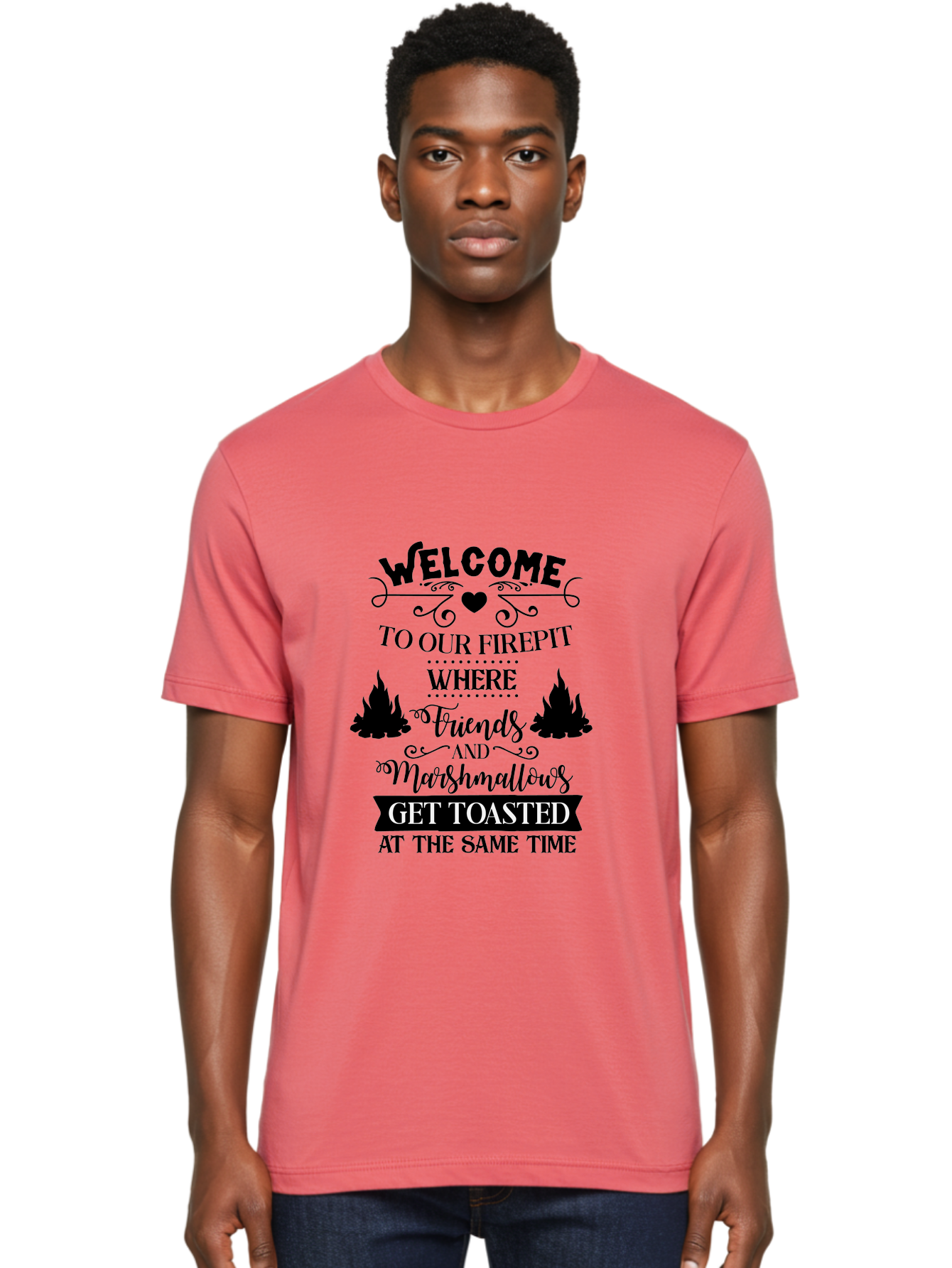Welcome-To-Our-Firepit Men'S Graphic Tee, 100% Cotton, Comfortable Casual Summer Wear, Machine Washable, Camping Quotes, Friendship Quotes, Marshmallow Toasting, Campfire Quotes, Outdoor Fun, Friendship And Marshmallows, Toasted Treats, Aad296 10