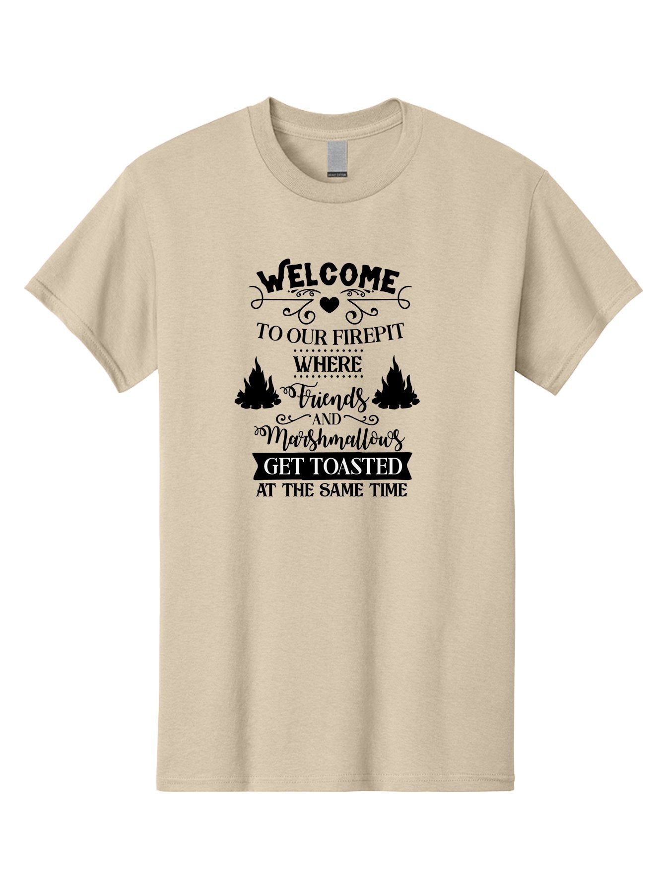 Welcome-To-Our-Firepit Men'S Graphic Tee, 100% Cotton, Comfortable Casual Summer Wear, Machine Washable, Camping Quotes, Friendship Quotes, Marshmallow Toasting, Campfire Quotes, Outdoor Fun, Friendship And Marshmallows, Toasted Treats, Aad296 3