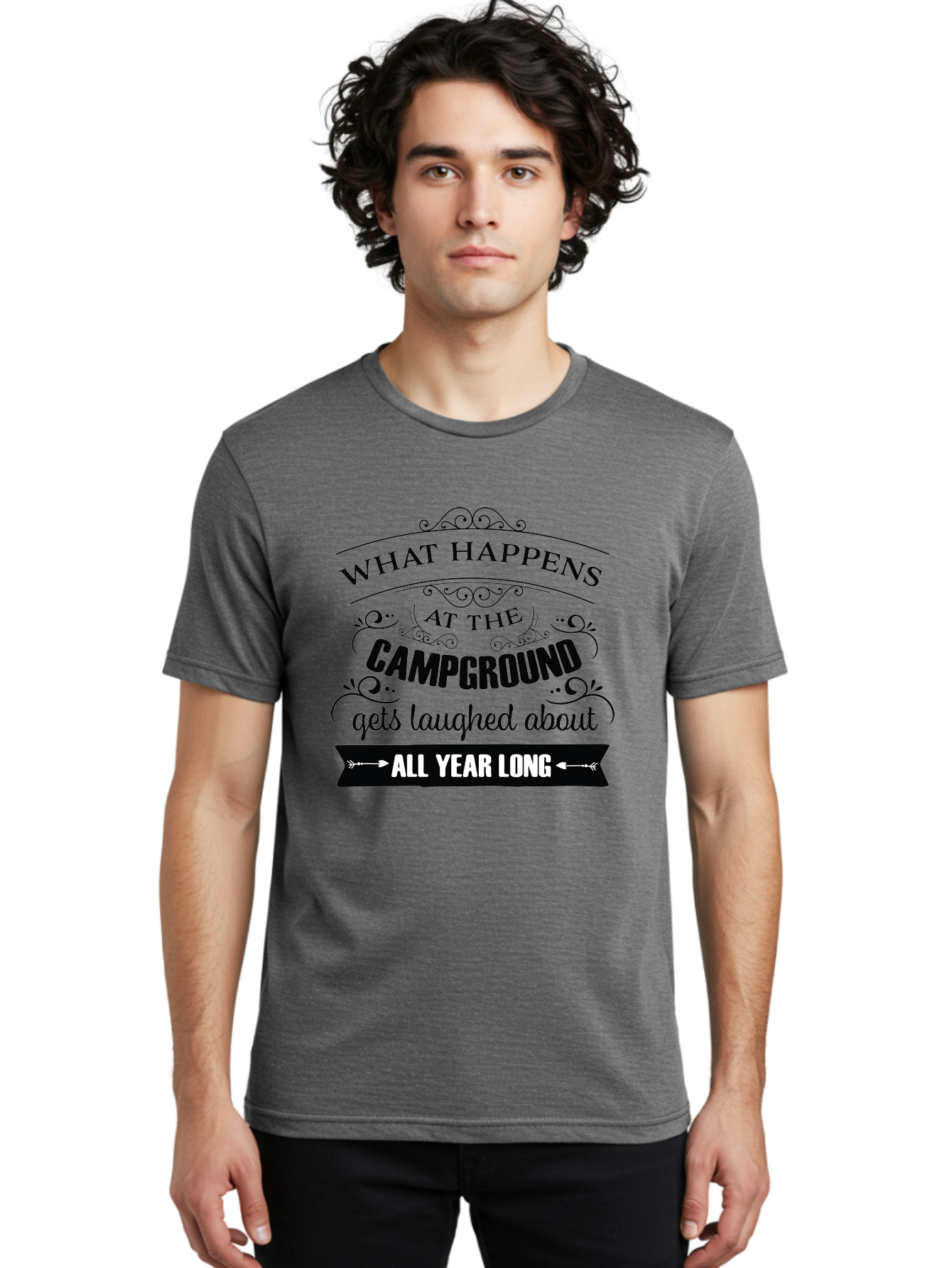 What-Happens-At-The-Campground Men'S Graphic Tee, 100% Cotton, Comfortable Casual Summer Wear, Machine Washable, Camping Funny, Humor Quotes, Outdoorsy Vibe, Camping Adventures, Outdoor Humor, Funny Sayings About Camping, Camping Jokes, Aad298 12