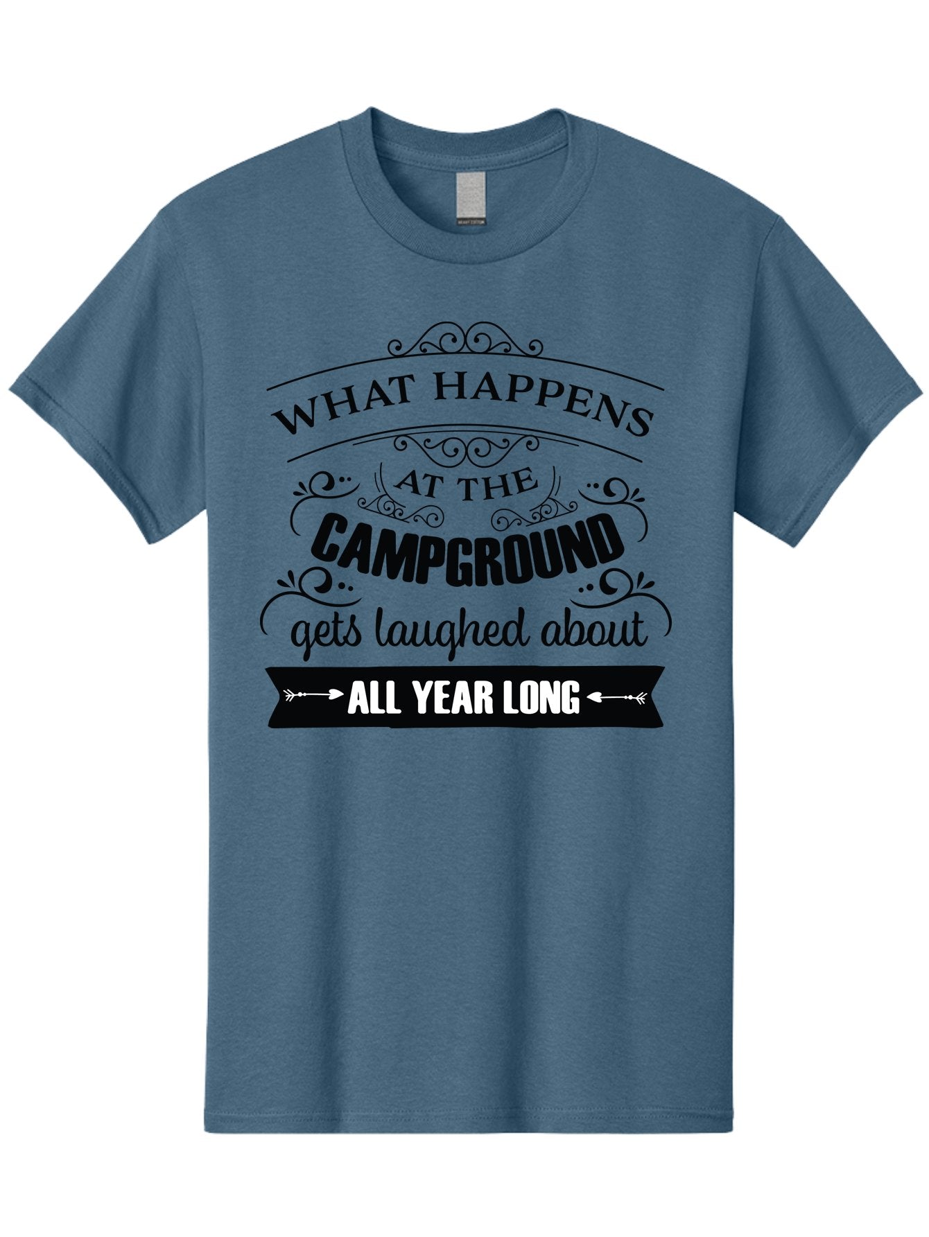 What-Happens-At-The-Campground Men'S Graphic Tee, 100% Cotton, Comfortable Casual Summer Wear, Machine Washable, Camping Funny, Humor Quotes, Outdoorsy Vibe, Camping Adventures, Outdoor Humor, Funny Sayings About Camping, Camping Jokes, Aad298 5