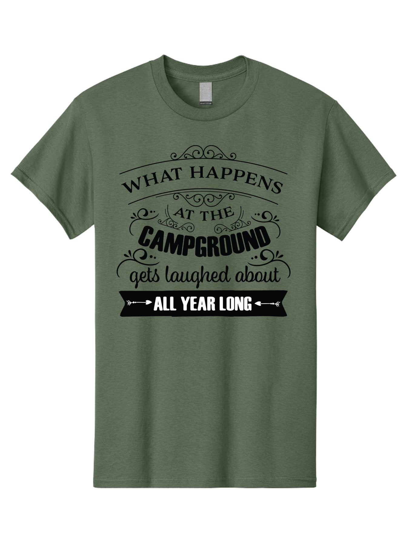 What-Happens-At-The-Campground Men'S Graphic Tee, 100% Cotton, Comfortable Casual Summer Wear, Machine Washable, Camping Funny, Humor Quotes, Outdoorsy Vibe, Camping Adventures, Outdoor Humor, Funny Sayings About Camping, Camping Jokes, Aad298 7