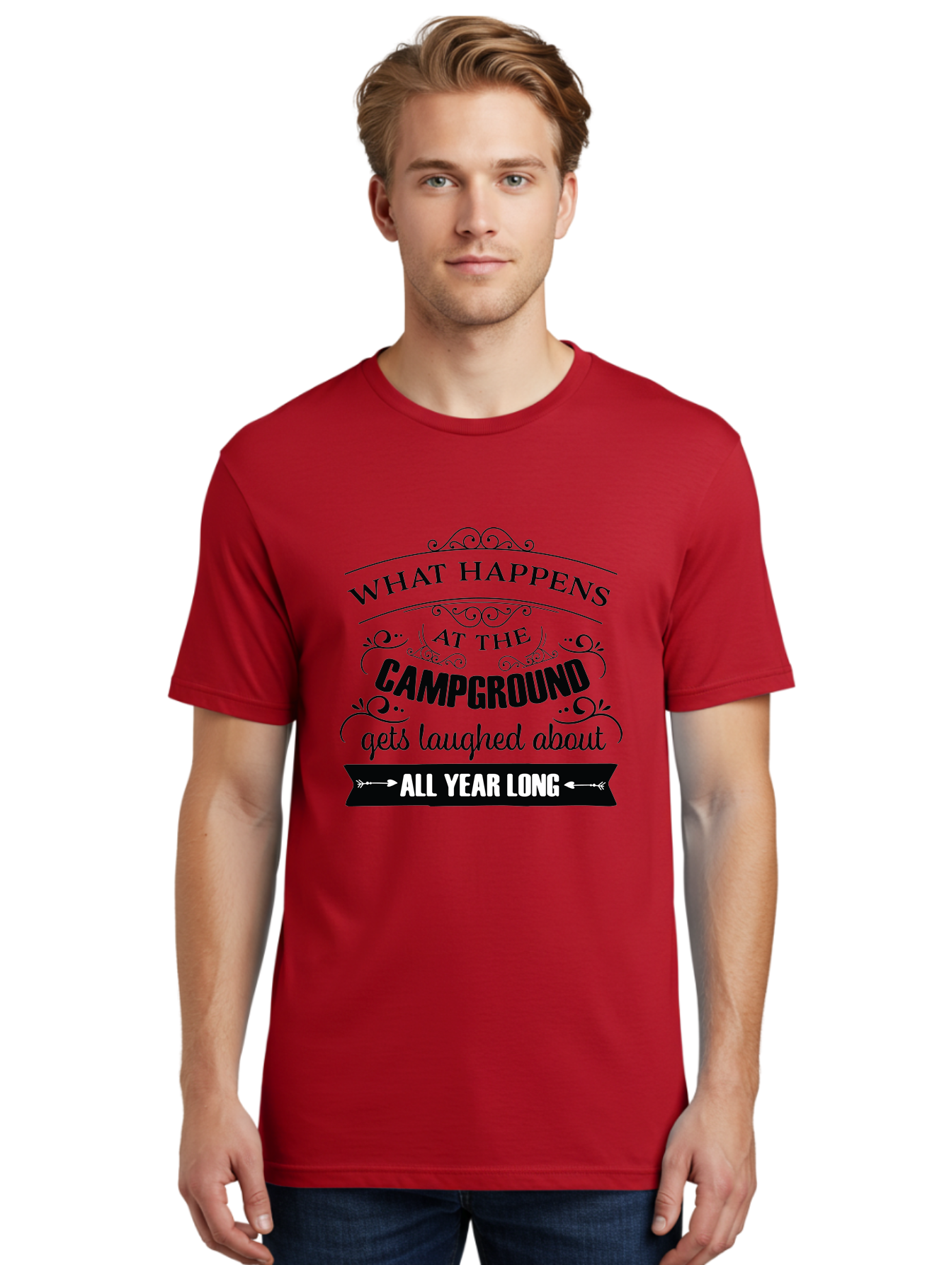 What-Happens-At-The-Campground Men'S Graphic Tee, 100% Cotton, Comfortable Casual Summer Wear, Machine Washable, Camping Funny, Humor Quotes, Outdoorsy Vibe, Camping Adventures, Outdoor Humor, Funny Sayings About Camping, Camping Jokes, Aad298 18