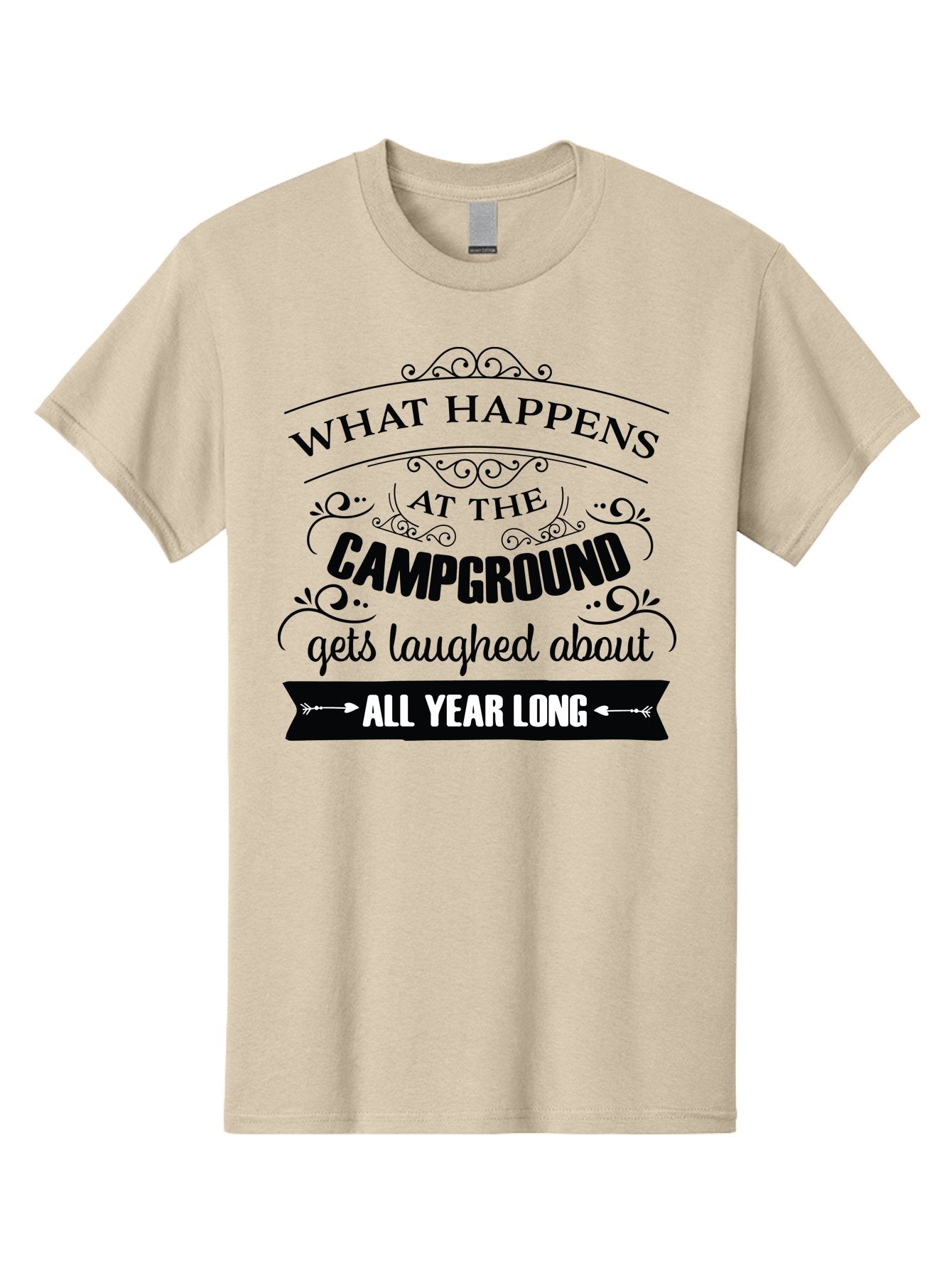 What-Happens-At-The-Campground Men'S Graphic Tee, 100% Cotton, Comfortable Casual Summer Wear, Machine Washable, Camping Funny, Humor Quotes, Outdoorsy Vibe, Camping Adventures, Outdoor Humor, Funny Sayings About Camping, Camping Jokes, Aad298 15