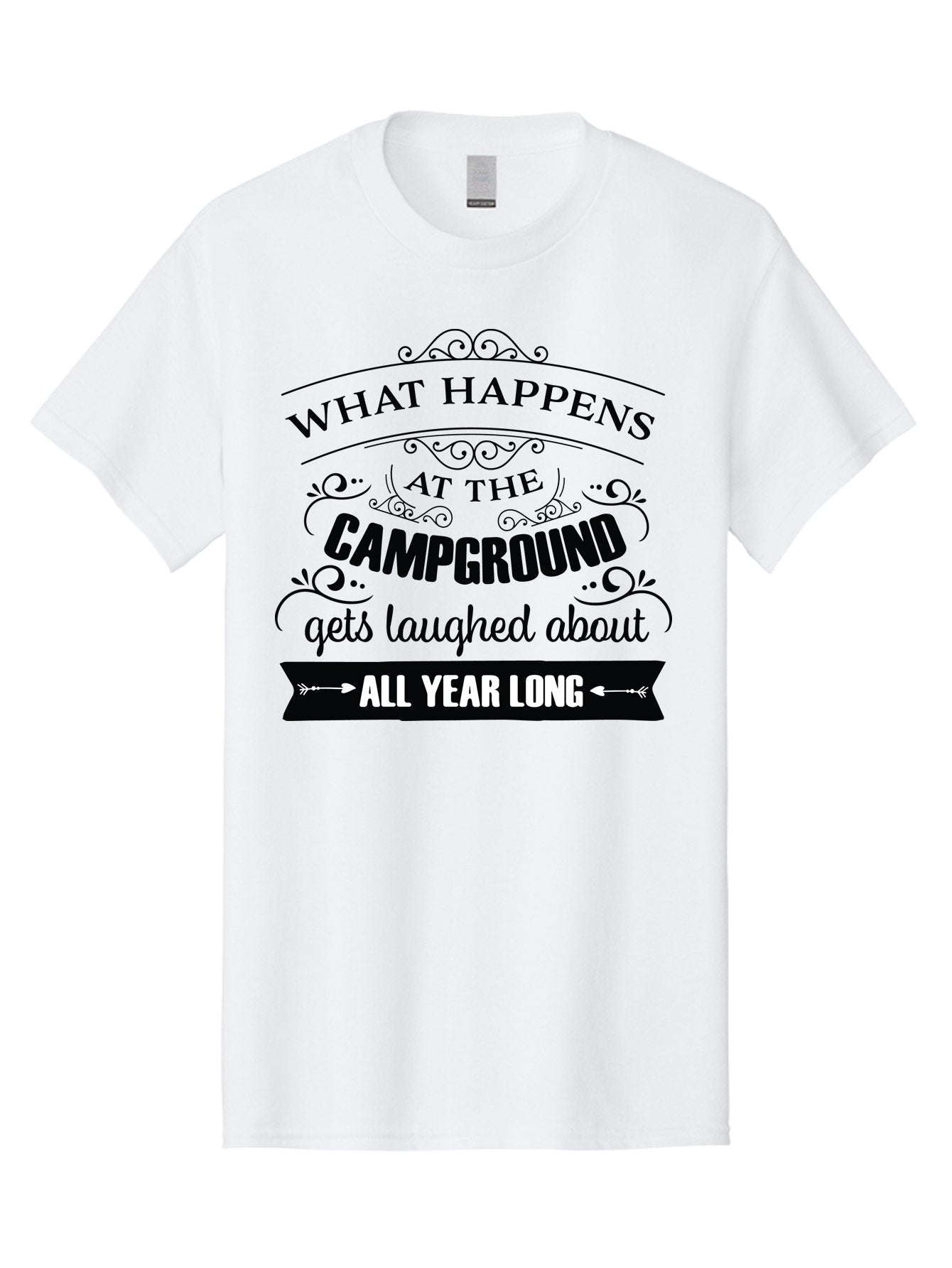 What-Happens-At-The-Campground Men'S Graphic Tee, 100% Cotton, Comfortable Casual Summer Wear, Machine Washable, Camping Funny, Humor Quotes, Outdoorsy Vibe, Camping Adventures, Outdoor Humor, Funny Sayings About Camping, Camping Jokes, Aad298 6