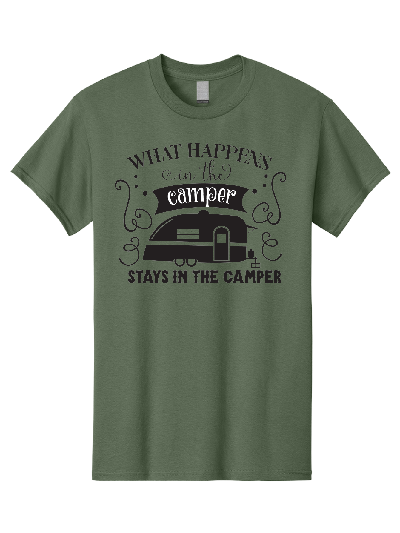What-Happens-In-The-Camper Men'S Graphic Tee, 100% Cotton, Comfortable Casual Summer Wear, Machine Washable, Camper Trailer, Travel Trailer, Camping Humor, Funny Camping Quotes, Glamping, Outdoor Adventure, Camping Life, Rv Living, Aad299 19