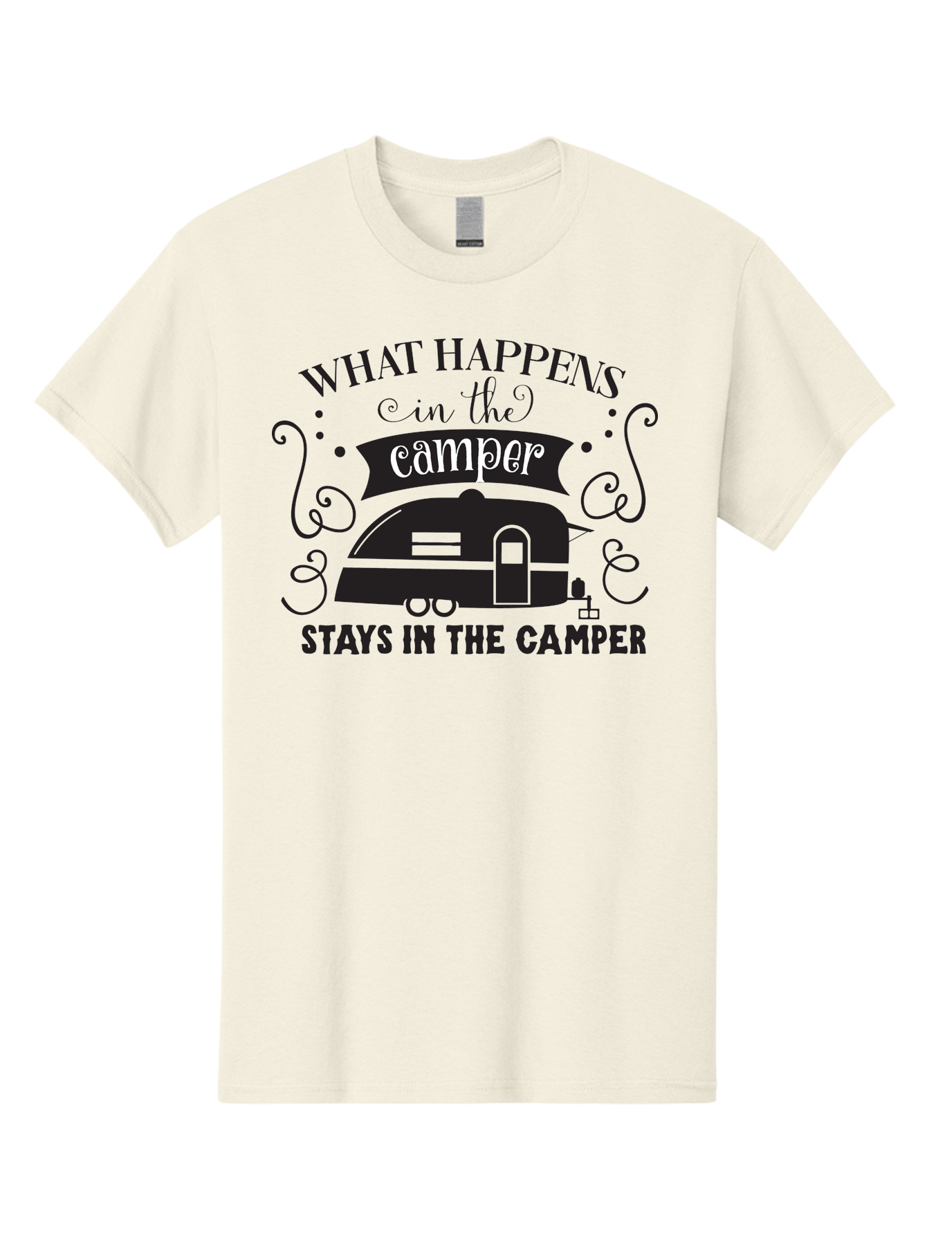 What-Happens-In-The-Camper Men'S Graphic Tee, 100% Cotton, Comfortable Casual Summer Wear, Machine Washable, Camper Trailer, Travel Trailer, Camping Humor, Funny Camping Quotes, Glamping, Outdoor Adventure, Camping Life, Rv Living, Aad299 17