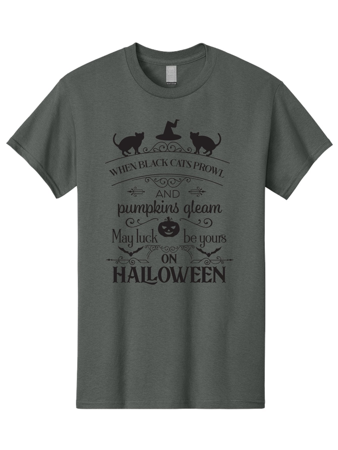 When-Black-Cats-Prowl Men'S Graphic Tee, 100% Cotton, Comfortable Casual Summer Wear, Machine Washable, Halloween Quote, Black Cats, Pumpkins, Halloween Luck, Spooky Season, Witch Hat, Autumn, Halloween Magic, Jack-O'-Lantern, Aad300 3