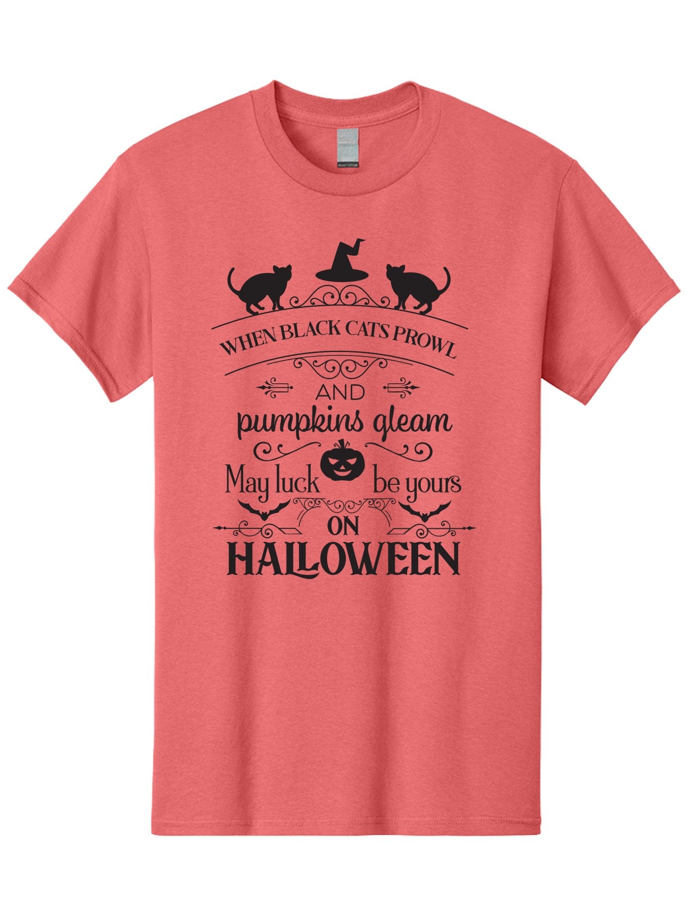 When-Black-Cats-Prowl Men'S Graphic Tee, 100% Cotton, Comfortable Casual Summer Wear, Machine Washable, Halloween Quote, Black Cats, Pumpkins, Halloween Luck, Spooky Season, Witch Hat, Autumn, Halloween Magic, Jack-O'-Lantern, Aad300 10