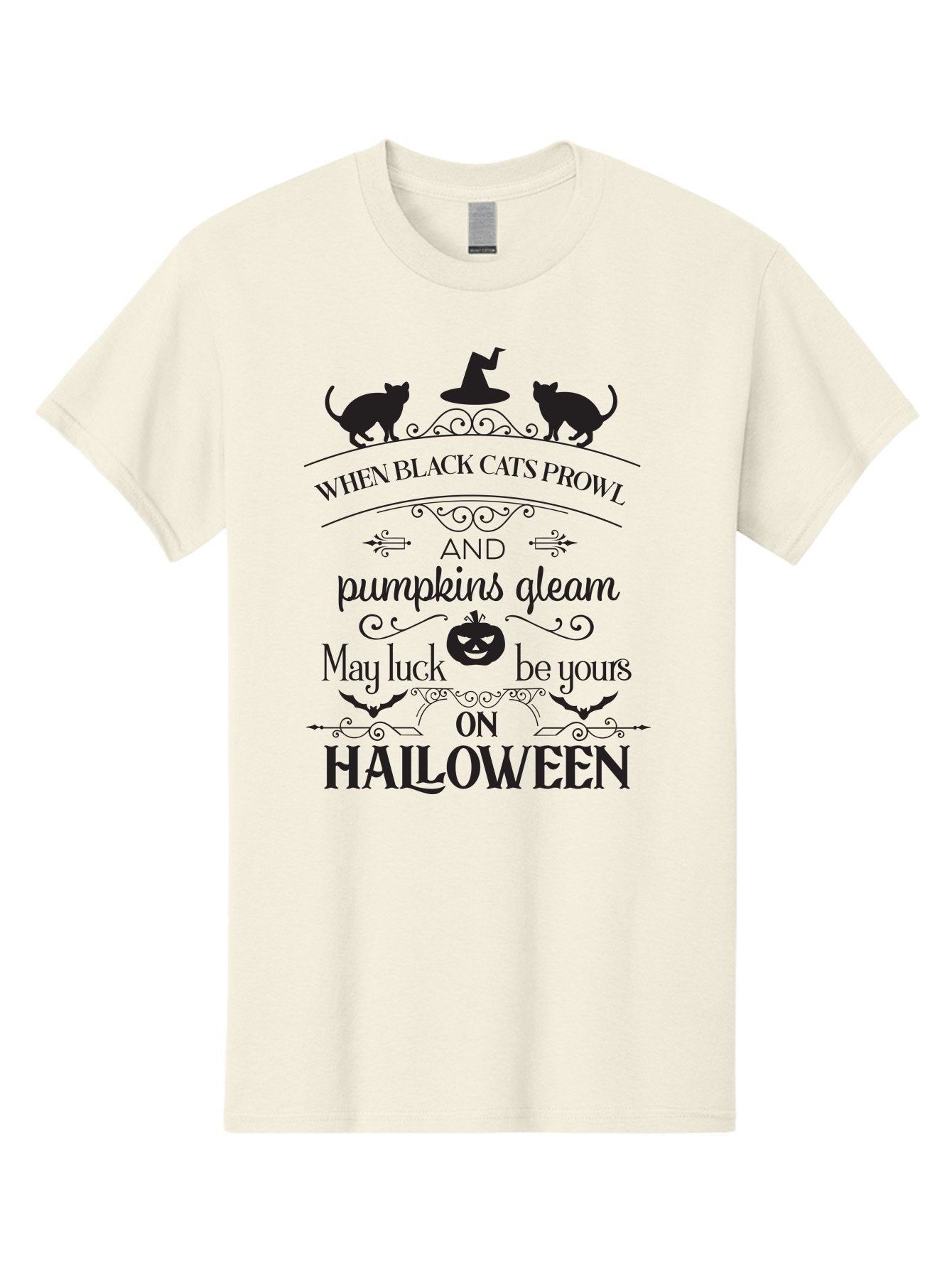 When-Black-Cats-Prowl Men'S Graphic Tee, 100% Cotton, Comfortable Casual Summer Wear, Machine Washable, Halloween Quote, Black Cats, Pumpkins, Halloween Luck, Spooky Season, Witch Hat, Autumn, Halloween Magic, Jack-O'-Lantern, Aad300 9