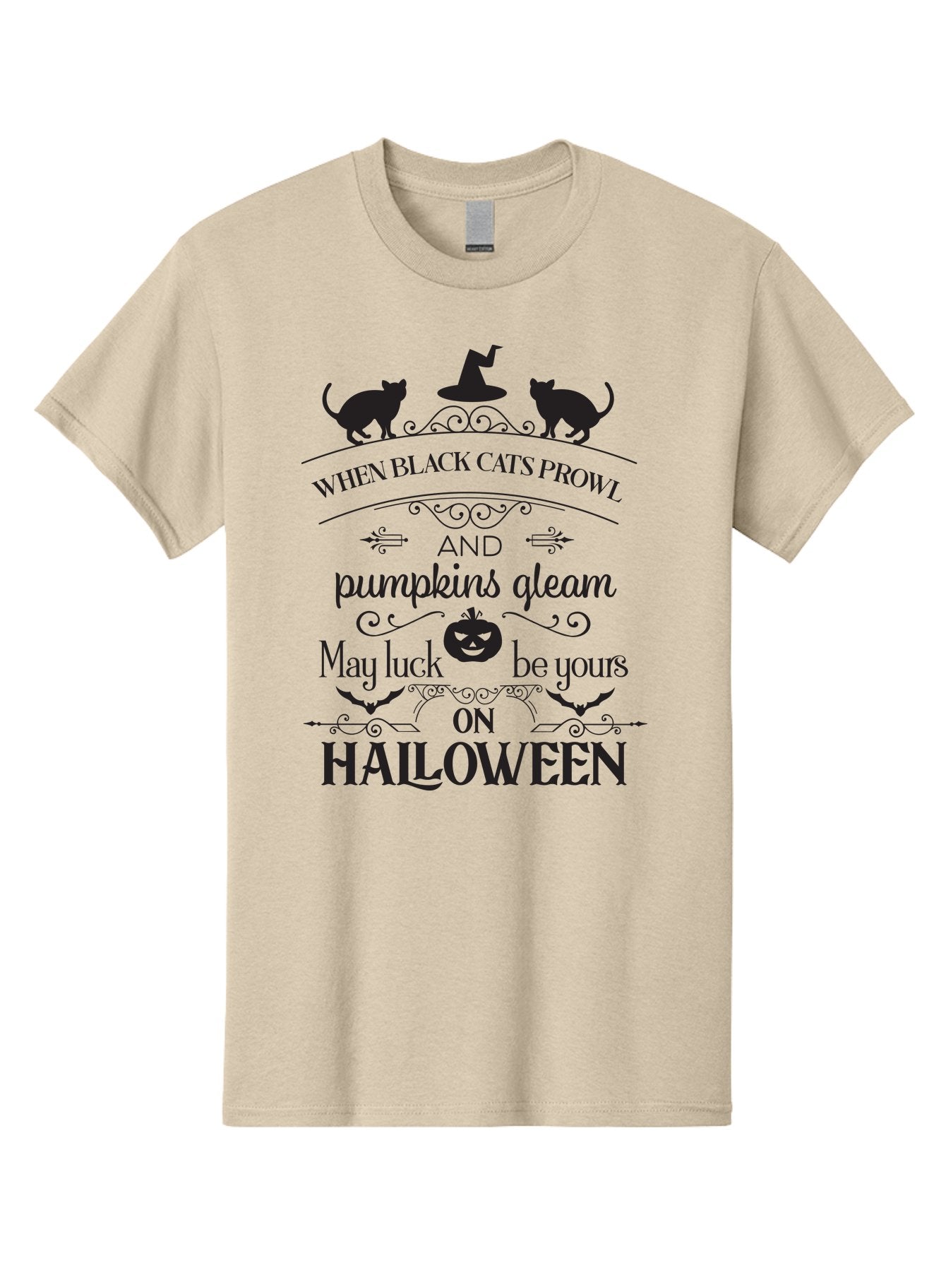 When-Black-Cats-Prowl Men'S Graphic Tee, 100% Cotton, Comfortable Casual Summer Wear, Machine Washable, Halloween Quote, Black Cats, Pumpkins, Halloween Luck, Spooky Season, Witch Hat, Autumn, Halloween Magic, Jack-O'-Lantern, Aad300 4