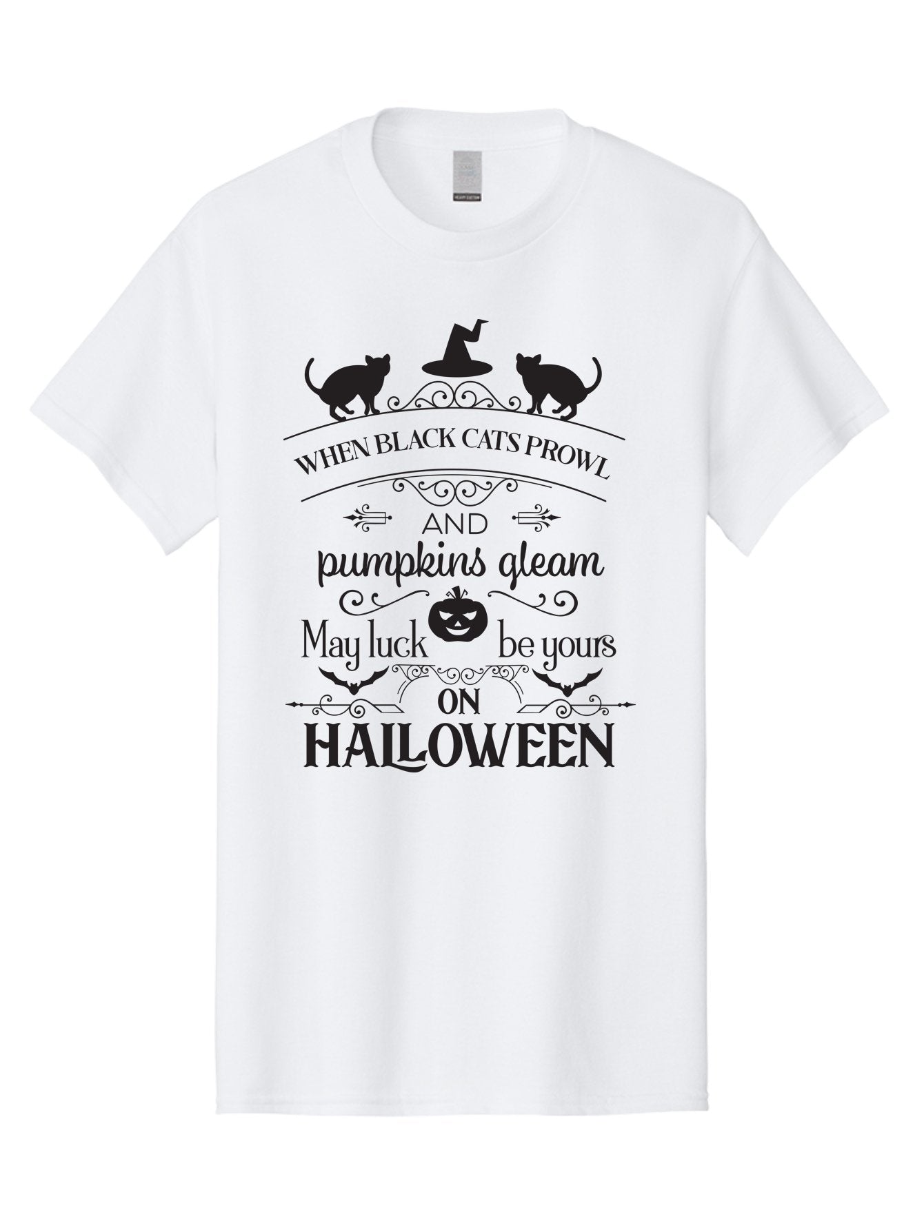 When-Black-Cats-Prowl Men'S Graphic Tee, 100% Cotton, Comfortable Casual Summer Wear, Machine Washable, Halloween Quote, Black Cats, Pumpkins, Halloween Luck, Spooky Season, Witch Hat, Autumn, Halloween Magic, Jack-O'-Lantern, Aad300 8