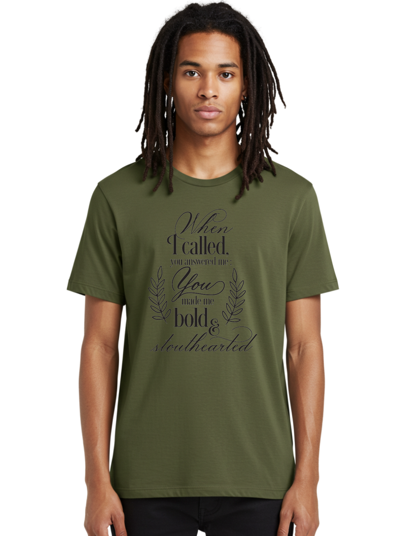 When-I-Called-You-Answered-Me Men'S Graphic Tee, 100% Cotton, Comfortable Casual Summer Wear, Machine Washable, Inspirational Quotes, Motivational Phrases, Bold And Stouthearted, Call And Answer, Laurel Wreath, Spiritual Empowerment, Aad303 18