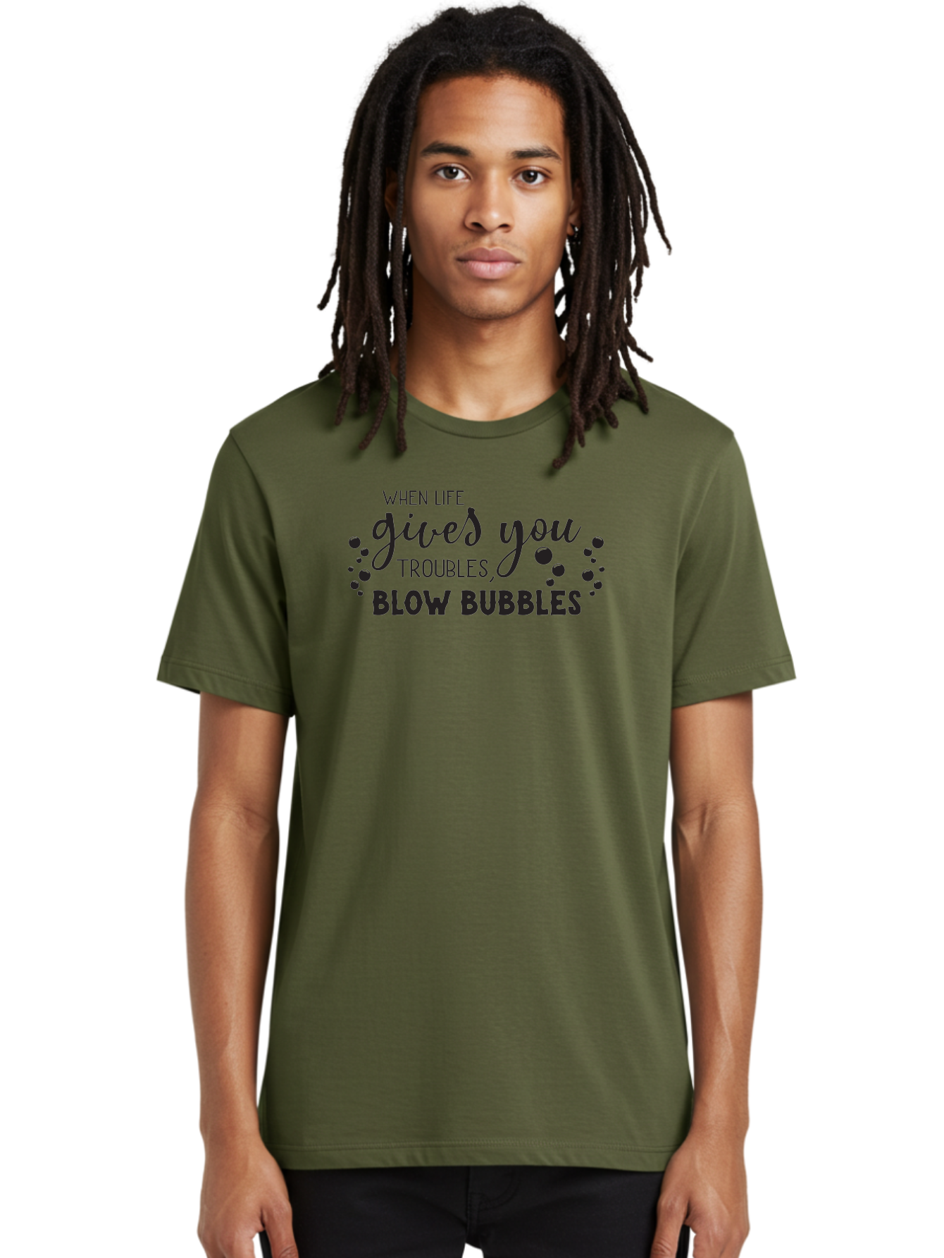 When-Life-Gives-You-Troubles-Blow-Bubbles Men'S Graphic Tee, 100% Cotton, Comfortable Casual Summer Wear, Machine Washable, Inspirational Quote, Motivational Phrase, Bubble Blowing, Stress Relief, Fun Times, Happiness, Playful Message, Aad306 20