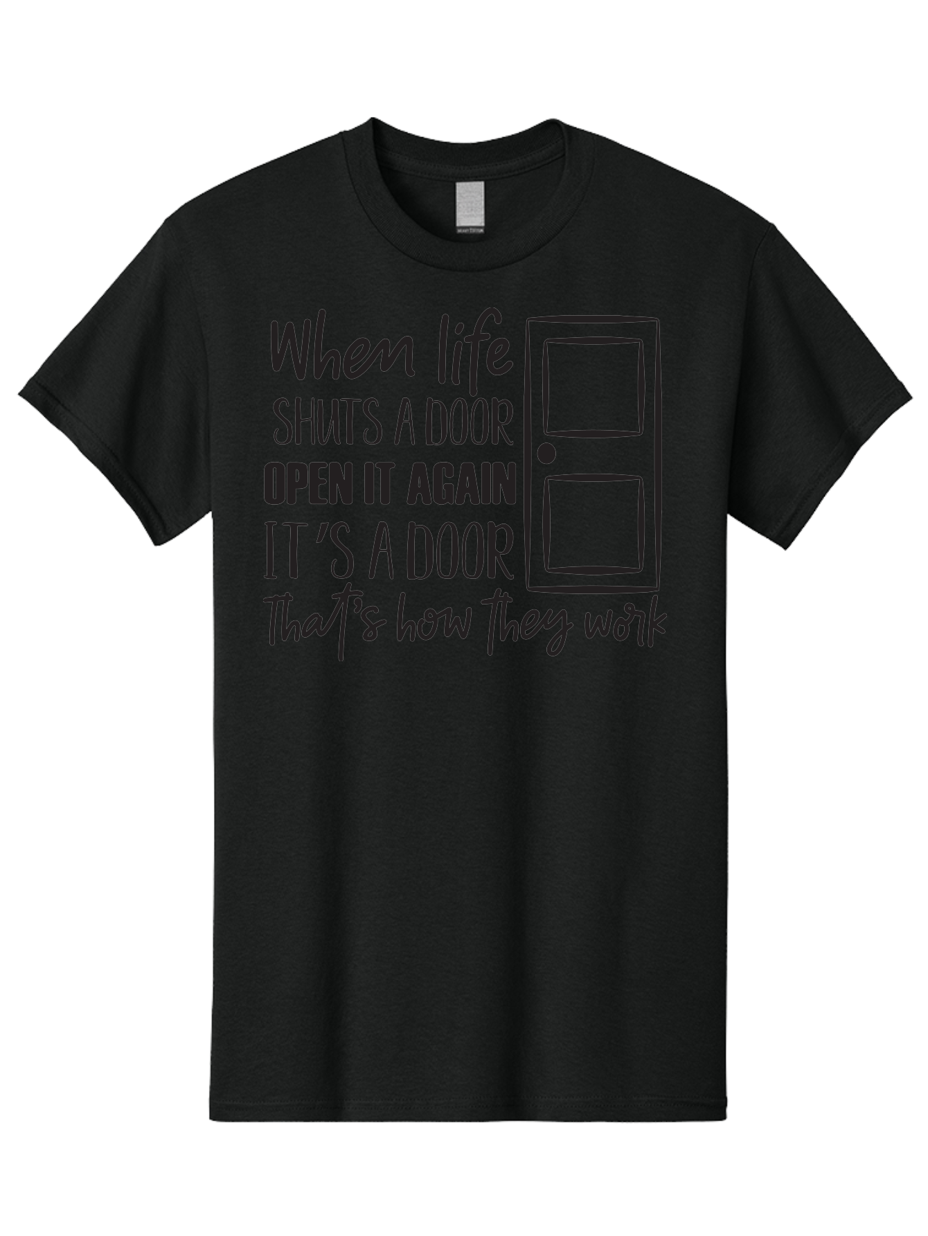 When-Life-Shuts-Door Men'S Graphic Tee, 100% Cotton, Comfortable Casual Summer Wear, Machine Washable, Inspirational Quote, Motivational Phrase, Door Illustration, New Opportunities, Positivity, Resilience, Perseverance, Success Aad307 21