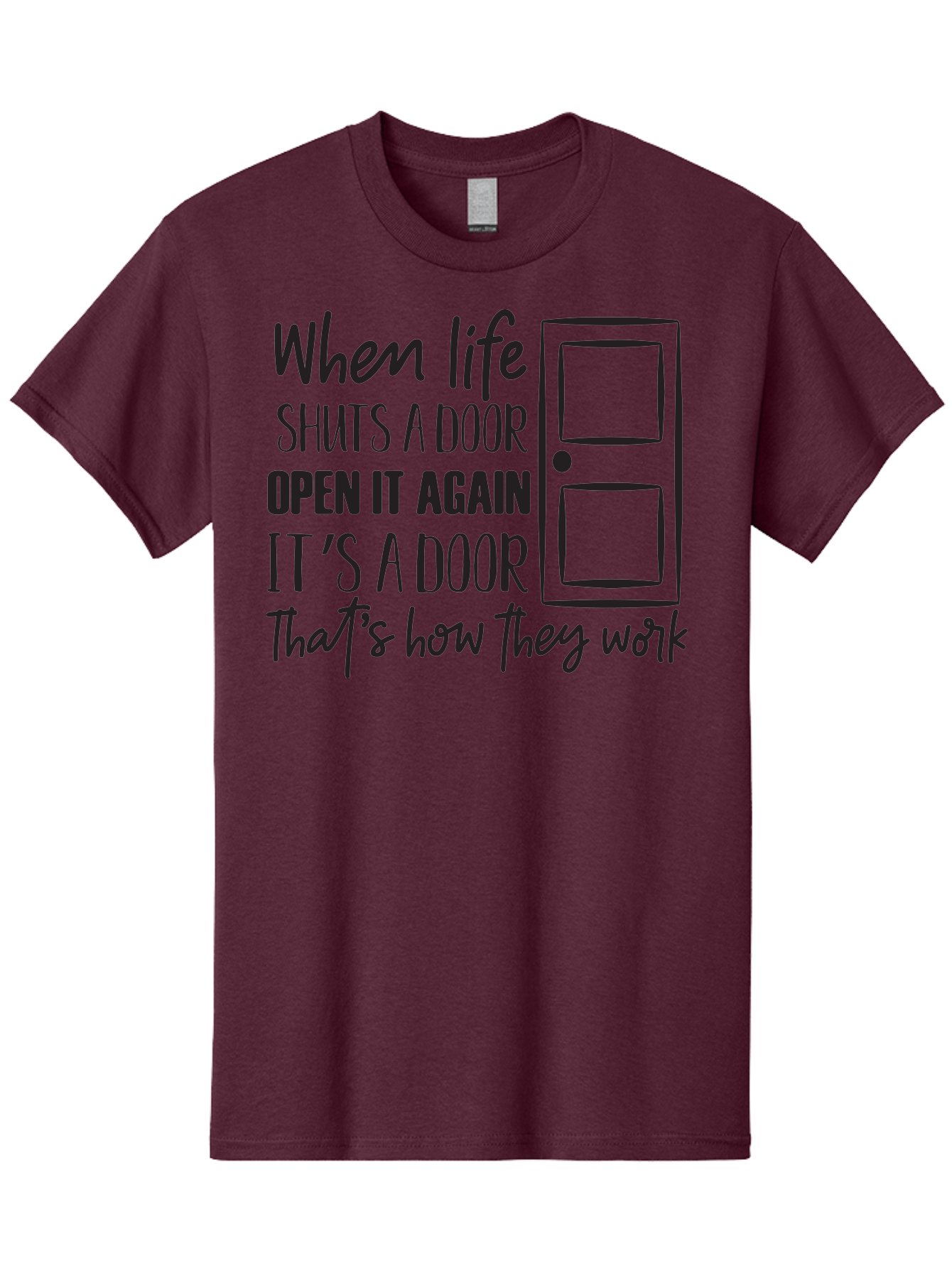 When-Life-Shuts-Door Men'S Graphic Tee, 100% Cotton, Comfortable Casual Summer Wear, Machine Washable, Inspirational Quote, Motivational Phrase, Door Illustration, New Opportunities, Positivity, Resilience, Perseverance, Success Aad307 5